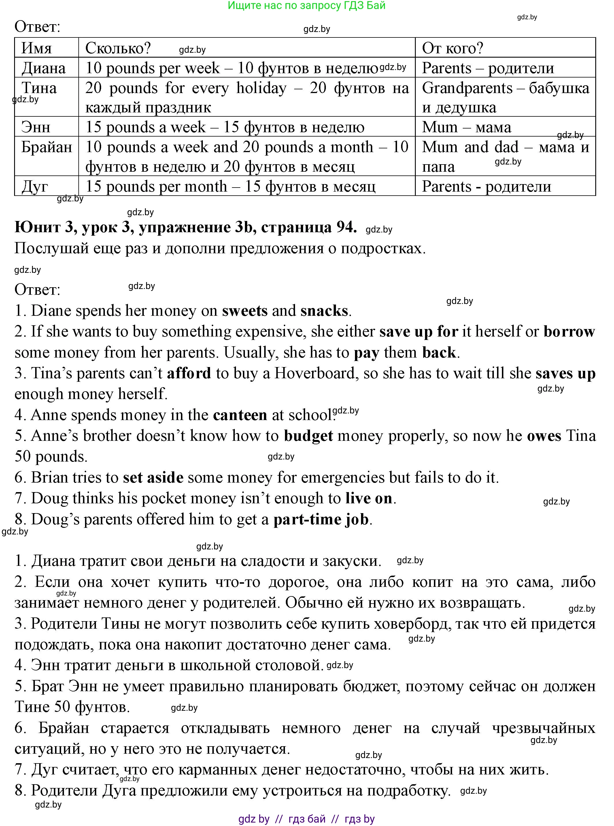 Английский язык (english), 8 класс Учебник, авторы: Демченко Наталья Валентиновна, Севрюкова Татьяна Юрьевна, Наумова Елена Георгиевна, Рыбалко О Н, Манешина А В, Маслёнченко Н А, Бушуева Эдите Владиславовна, издательство Вышэйшая школа, Минск, 2020, розового цвета, Часть ( Part) 1, страница 93, номер 3, Решение (продолжение 4)