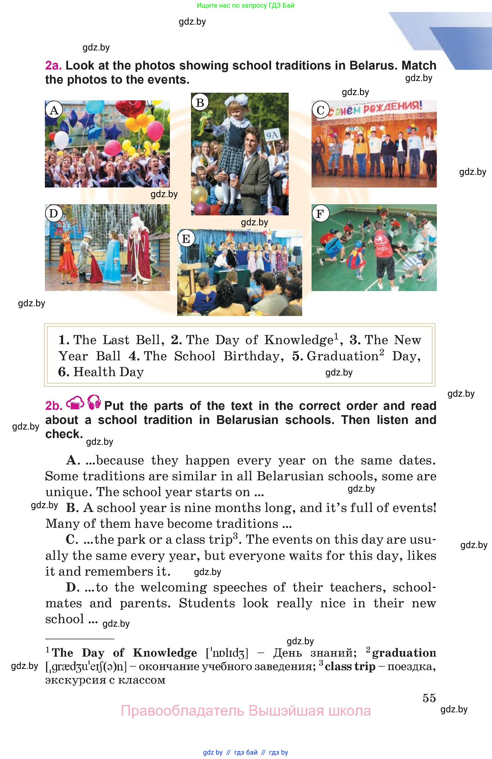 Английский язык (english), 8 класс Учебник, авторы: Лапицкая Людмила Михайловна (Lapitskaya Ludmila), Демченко Наталья Валентиновна, Калишевич Алла Ивановна, Юхнель Наталья Валентиновна, Волков Андрей Валерьевич, Севрюкова Татьяна Юрьевна, издательство Вышэйшая школа, Минск, 2021, бирюзового цвета, страница 55