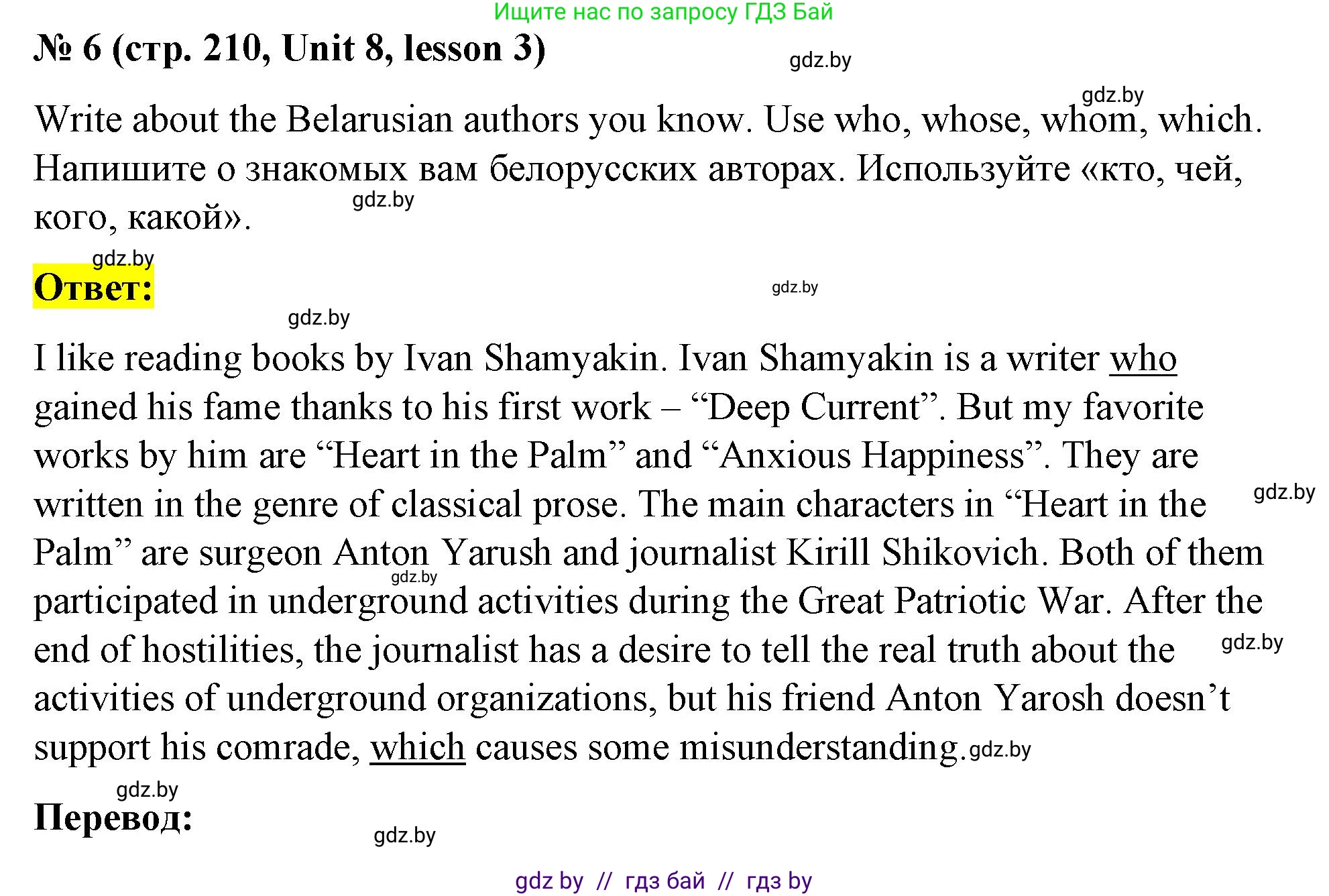 Английский язык (english), 8 класс Учебник, авторы: Лапицкая Людмила Михайловна (Lapitskaya Ludmila), Демченко Наталья Валентиновна, Калишевич Алла Ивановна, Юхнель Наталья Валентиновна, Волков Андрей Валерьевич, Севрюкова Татьяна Юрьевна, издательство Вышэйшая школа, Минск, 2021, бирюзового цвета, страница 210, номер 6, Решение