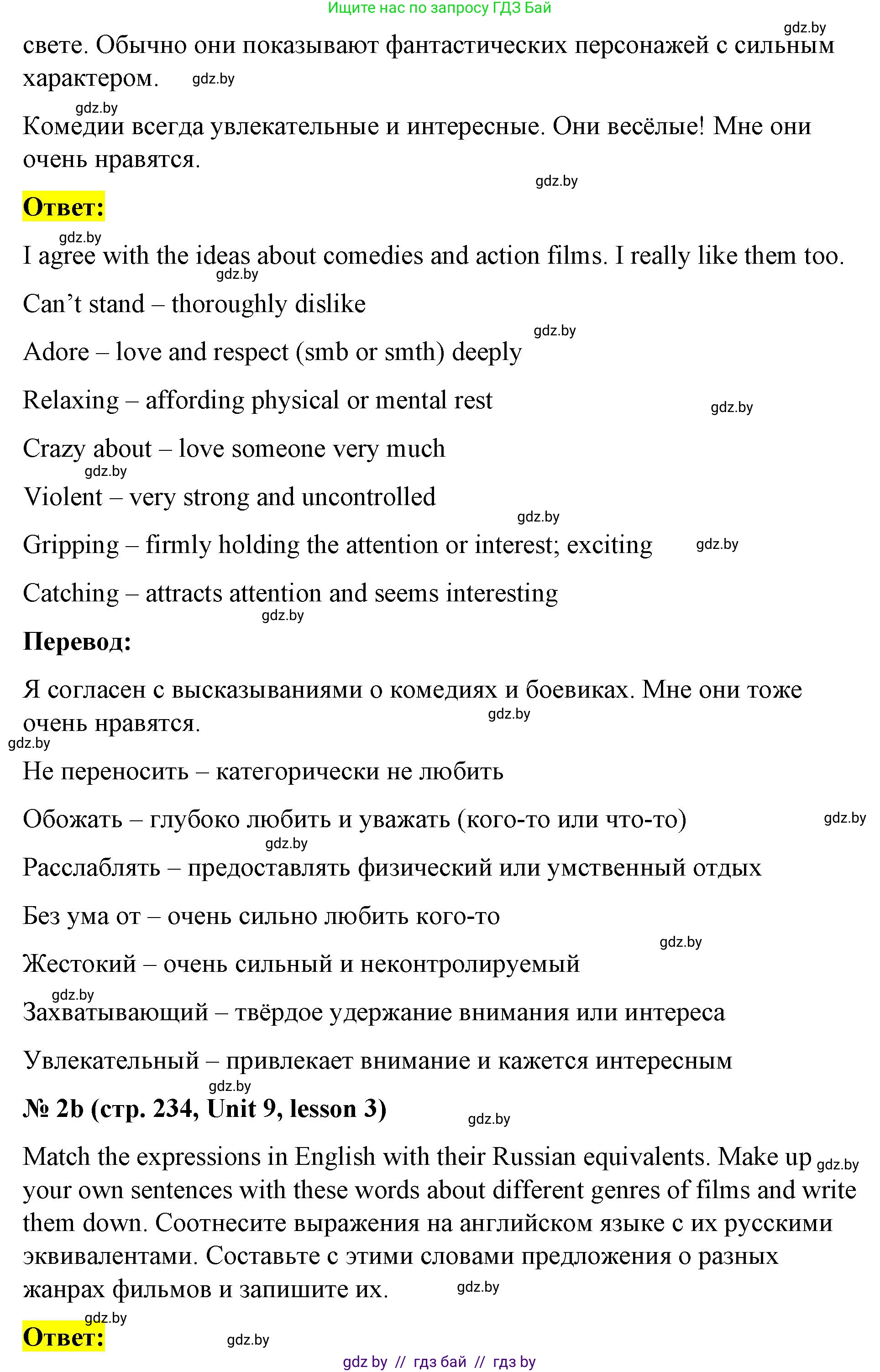 Английский язык (english), 8 класс Учебник, авторы: Лапицкая Людмила Михайловна (Lapitskaya Ludmila), Демченко Наталья Валентиновна, Калишевич Алла Ивановна, Юхнель Наталья Валентиновна, Волков Андрей Валерьевич, Севрюкова Татьяна Юрьевна, издательство Вышэйшая школа, Минск, 2021, бирюзового цвета, страница 234, номер 2, Решение (продолжение 2)