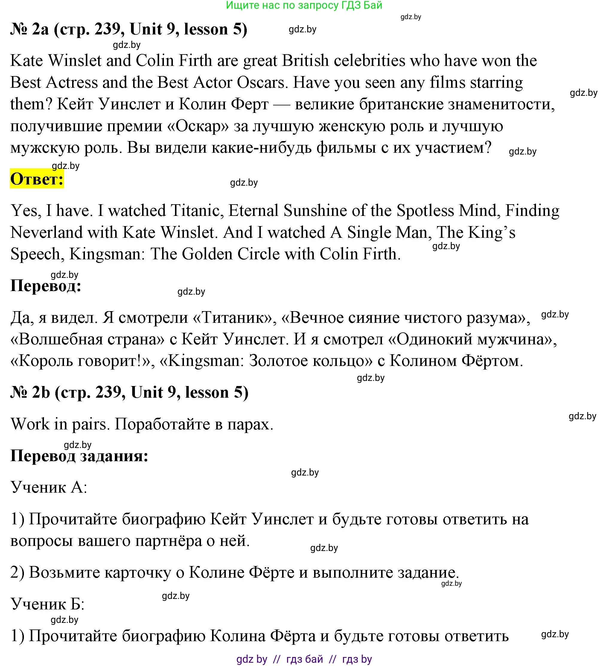 Английский язык (english), 8 класс Учебник, авторы: Лапицкая Людмила Михайловна (Lapitskaya Ludmila), Демченко Наталья Валентиновна, Калишевич Алла Ивановна, Юхнель Наталья Валентиновна, Волков Андрей Валерьевич, Севрюкова Татьяна Юрьевна, издательство Вышэйшая школа, Минск, 2021, бирюзового цвета, страница 239, номер 2, Решение