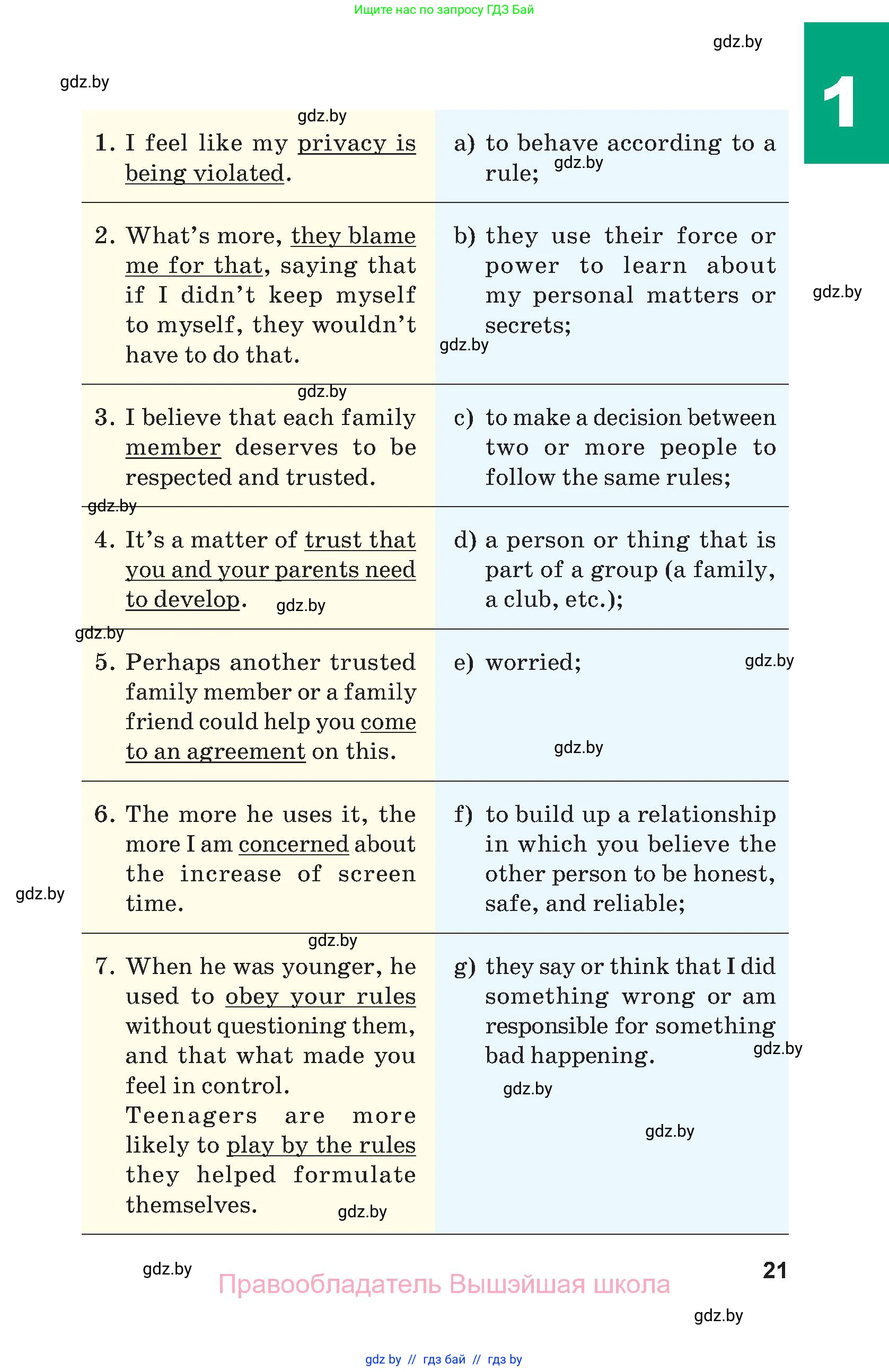 Английский язык (english), 9 класс Учебник (Student's book), авторы: Демченко Наталья Валентиновна, Юхнель Наталья Валентиновна, Романчук Вероника Романовна, Малиновская Елена Александровна, Севрюкова Татьяна Юрьевна, издательство Вышэйшая школа, Минск, 2022, белого цвета, страница 21