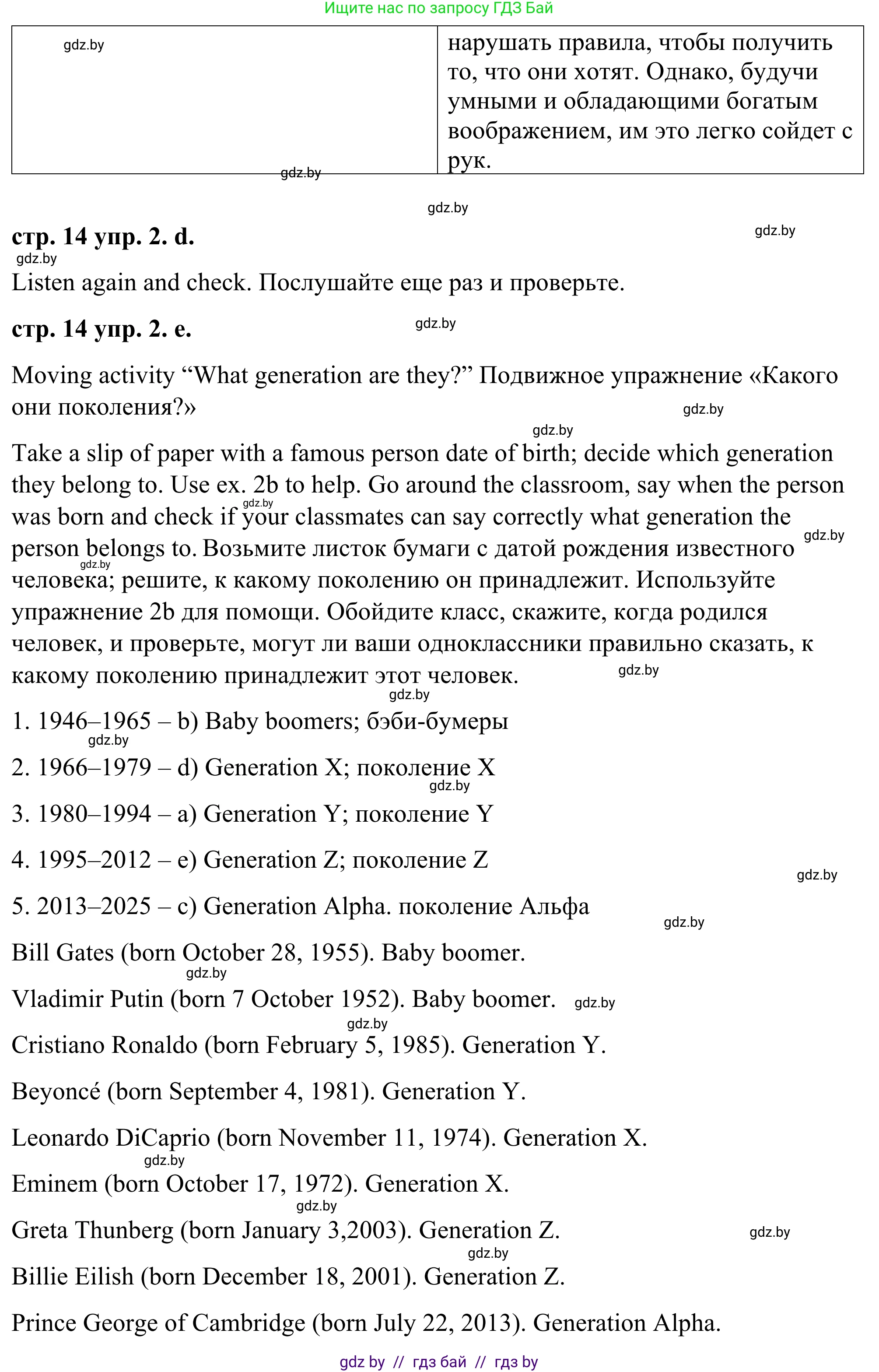 Английский язык (english), 9 класс Учебник (Student's book), авторы: Демченко Наталья Валентиновна, Юхнель Наталья Валентиновна, Романчук Вероника Романовна, Малиновская Елена Александровна, Севрюкова Татьяна Юрьевна, издательство Вышэйшая школа, Минск, 2022, белого цвета, Часть ( Part) 1, страница 14, номер 2, Решение (продолжение 7)
