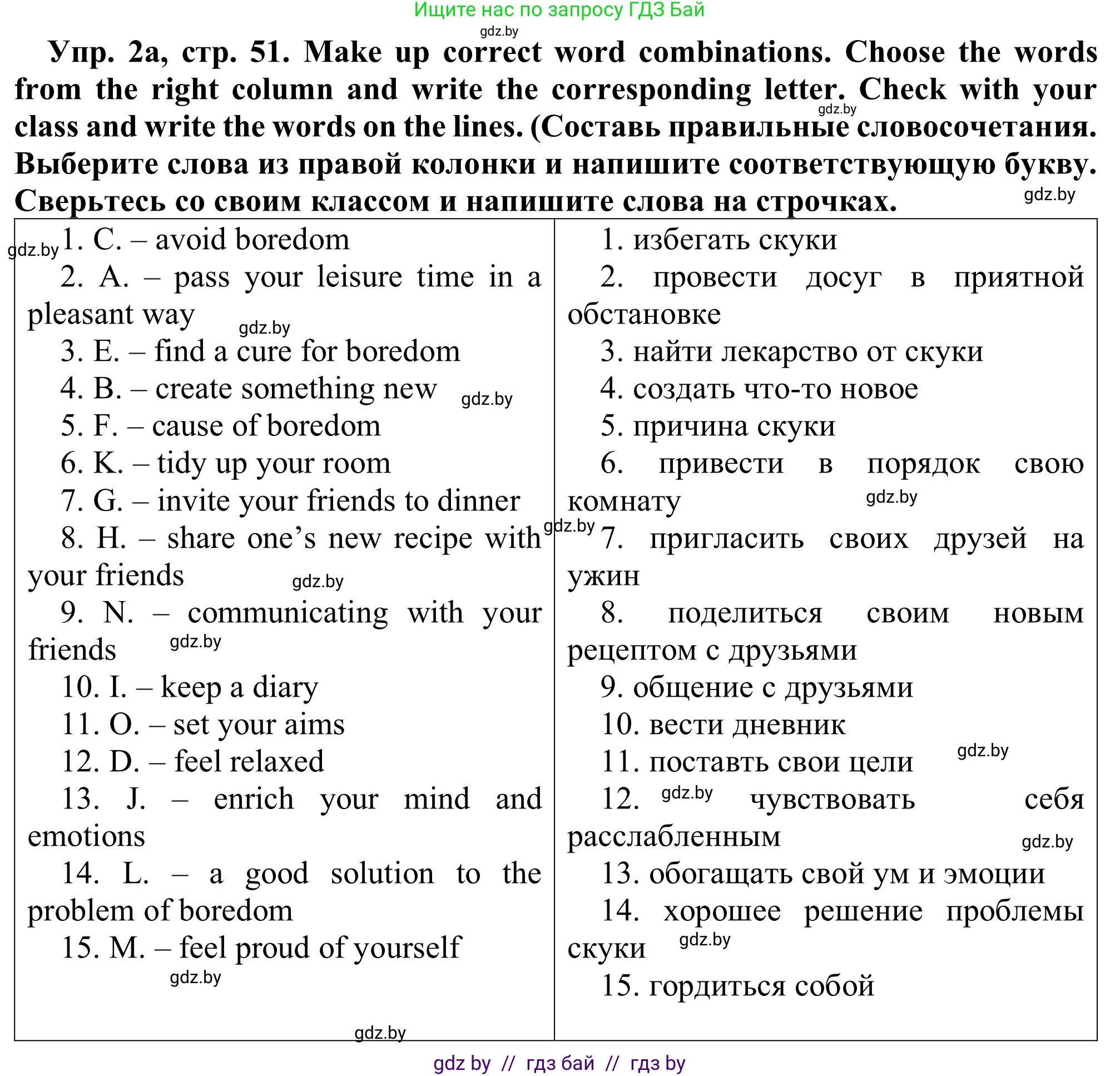 Английский язык (english), 9 класс Рабочая тетрадь (workbook), авторы: Лапицкая Людмила Михайловна (Lapitskaya Ludmila), Демченко Наталья Валентиновна, Волков Андрей Валерьевич, Калишевич Алла Ивановна, Севрюкова Татьяна Юрьевна, Юхнель Наталья Валентиновна, издательство Аверсэв, Минск, 2019, голубого цвета, Часть ( Part) 2, страница 51, номер 2a, Решение