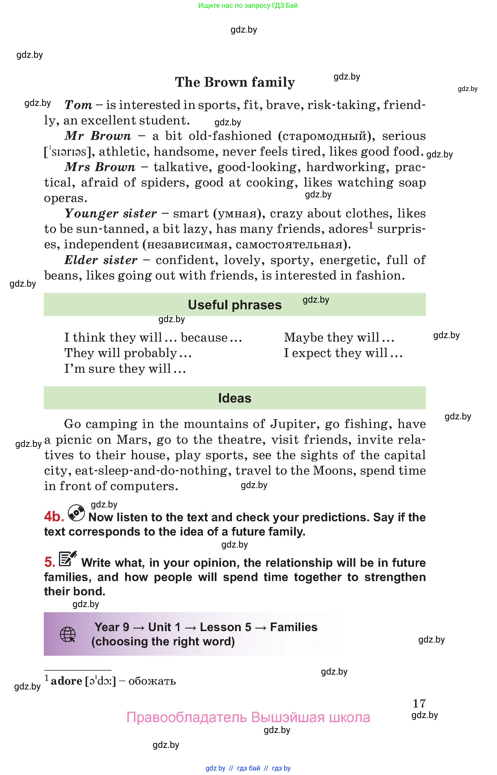 Английский язык (english), 9 класс Учебник (Student's book), авторы: Лапицкая Людмила Михайловна (Lapitskaya Ludmila), Демченко Наталья Валентиновна, Волков Андрей Валерьевич, Калишевич Алла Ивановна, Севрюкова Татьяна Юрьевна, Юхнель Наталья Валентиновна, издательство Вышэйшая школа, Минск, 2018, страница 17