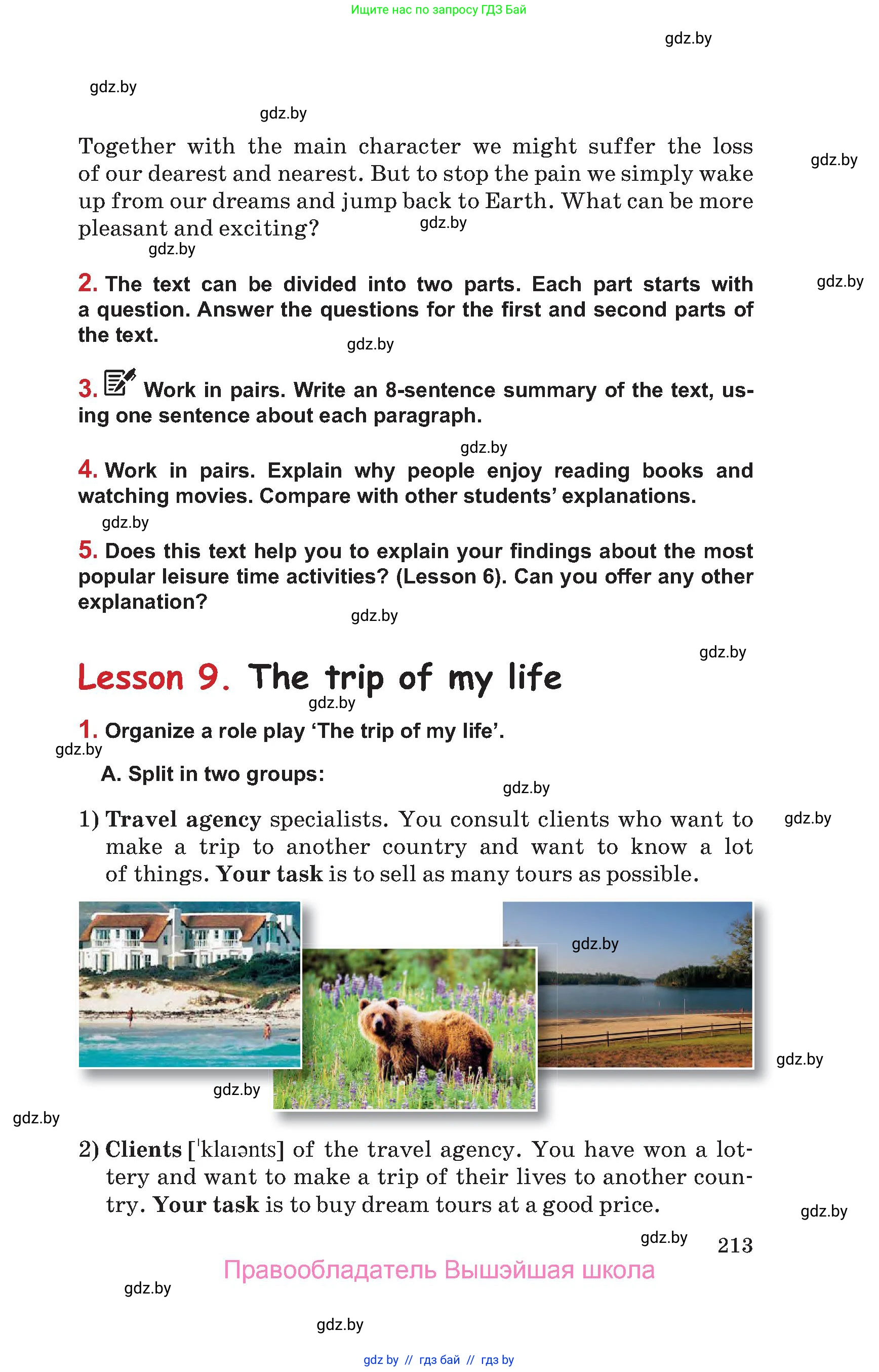 Английский язык (english), 9 класс Учебник (Student's book), авторы: Лапицкая Людмила Михайловна (Lapitskaya Ludmila), Демченко Наталья Валентиновна, Волков Андрей Валерьевич, Калишевич Алла Ивановна, Севрюкова Татьяна Юрьевна, Юхнель Наталья Валентиновна, издательство Вышэйшая школа, Минск, 2018, страница 213