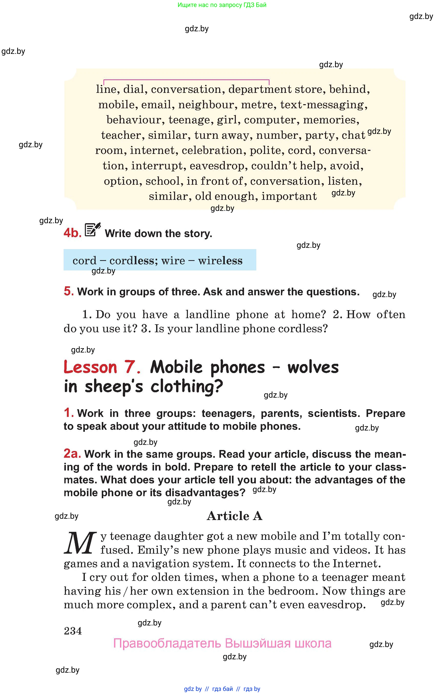 Английский язык (english), 9 класс Учебник (Student's book), авторы: Лапицкая Людмила Михайловна (Lapitskaya Ludmila), Демченко Наталья Валентиновна, Волков Андрей Валерьевич, Калишевич Алла Ивановна, Севрюкова Татьяна Юрьевна, Юхнель Наталья Валентиновна, издательство Вышэйшая школа, Минск, 2018, страница 234