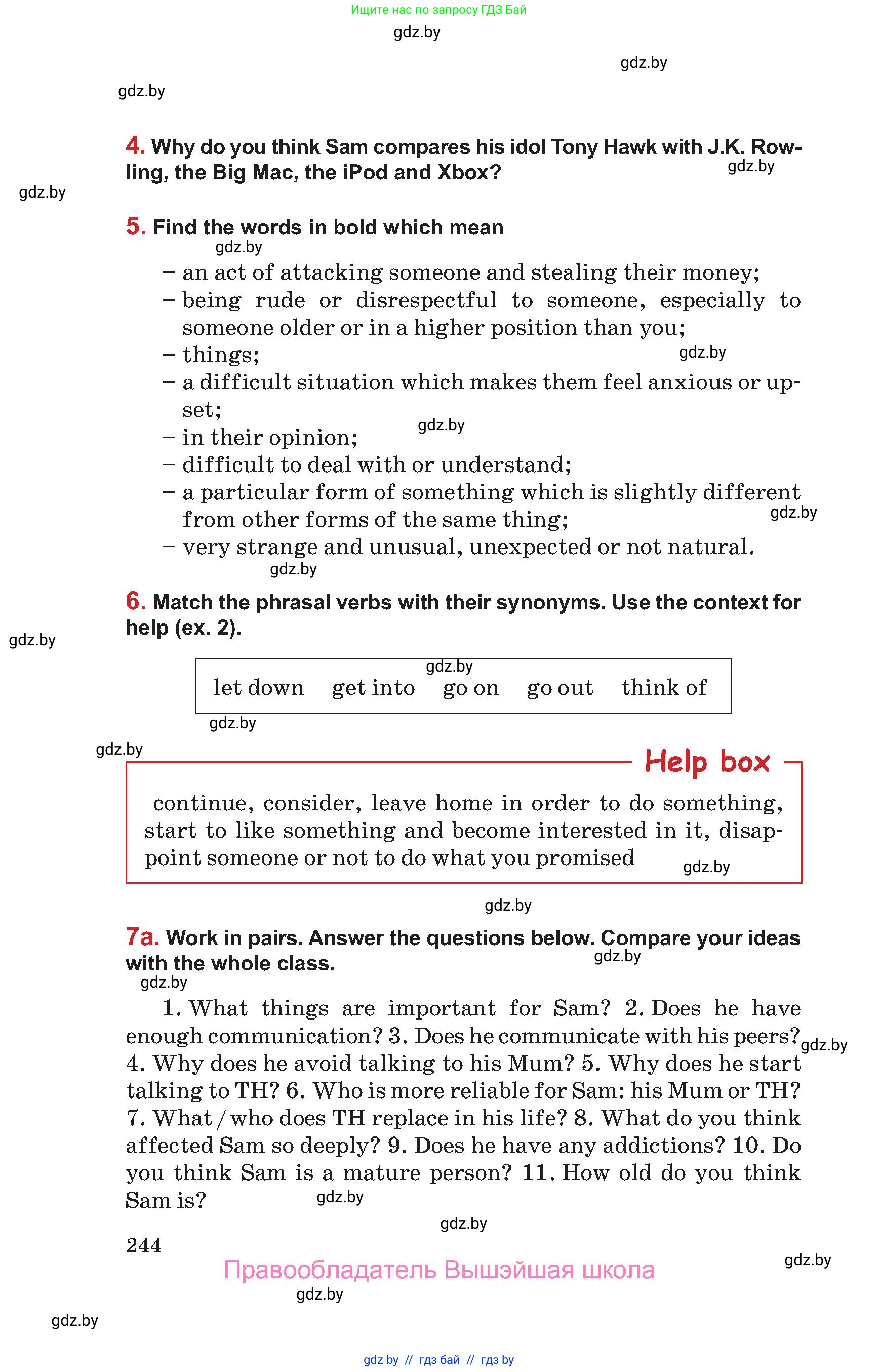 Английский язык (english), 9 класс Учебник (Student's book), авторы: Лапицкая Людмила Михайловна (Lapitskaya Ludmila), Демченко Наталья Валентиновна, Волков Андрей Валерьевич, Калишевич Алла Ивановна, Севрюкова Татьяна Юрьевна, Юхнель Наталья Валентиновна, издательство Вышэйшая школа, Минск, 2018, страница 244