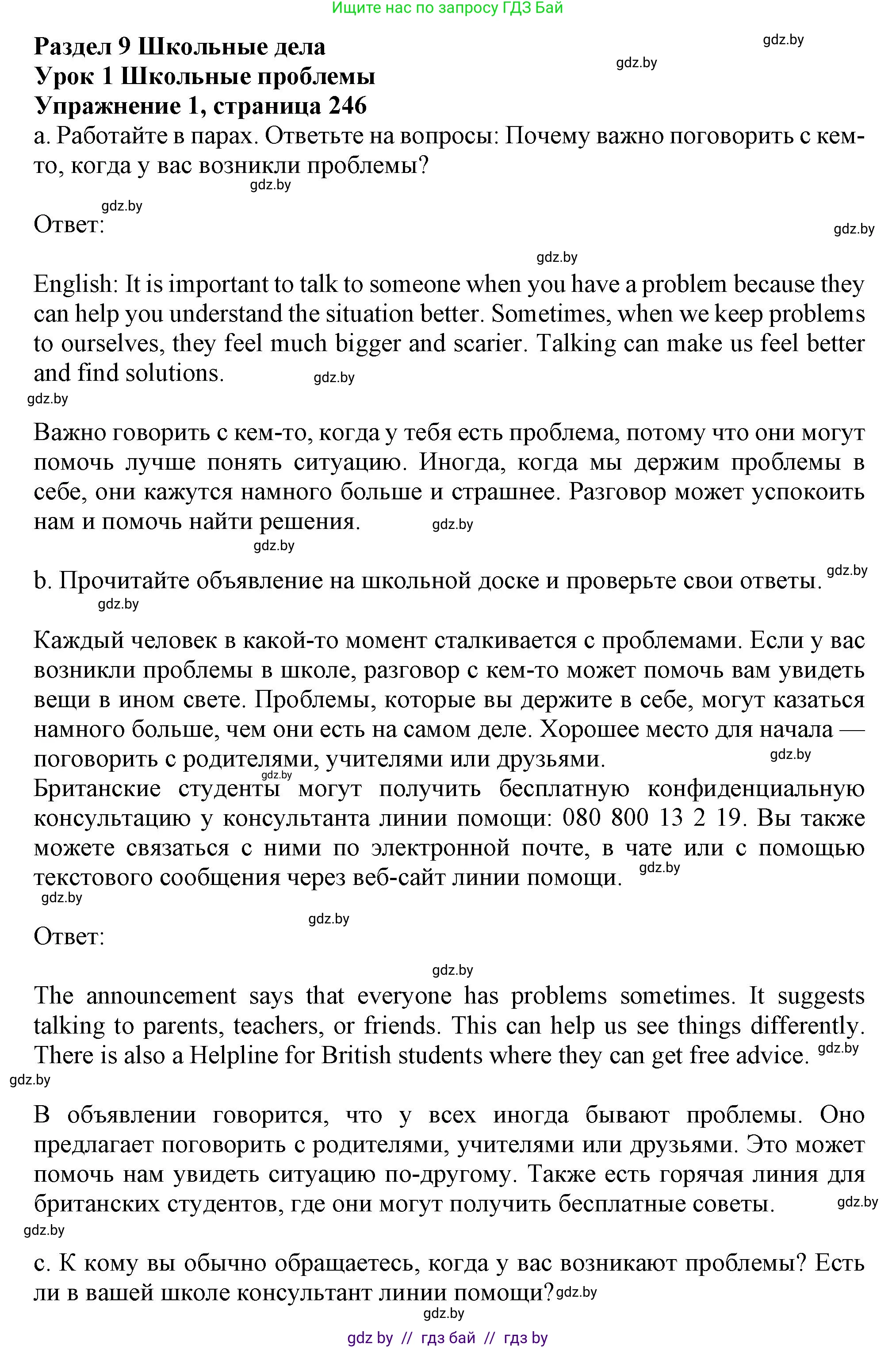 Английский язык (english), 9 класс Учебник (Student's book), авторы: Лапицкая Людмила Михайловна (Lapitskaya Ludmila), Демченко Наталья Валентиновна, Волков Андрей Валерьевич, Калишевич Алла Ивановна, Севрюкова Татьяна Юрьевна, Юхнель Наталья Валентиновна, издательство Вышэйшая школа, Минск, 2018, страница 246, номер 1, Решение 1