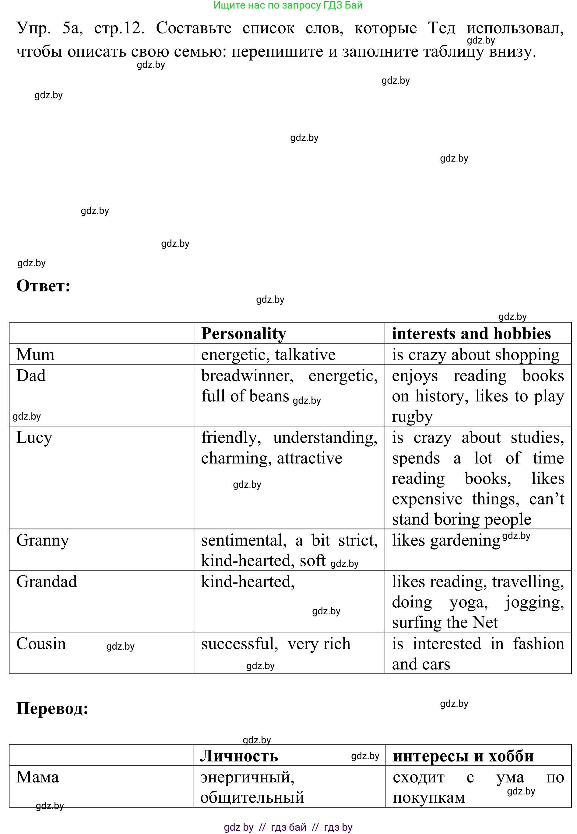 Английский язык (english), 9 класс Учебник (Student's book), авторы: Лапицкая Людмила Михайловна (Lapitskaya Ludmila), Демченко Наталья Валентиновна, Волков Андрей Валерьевич, Калишевич Алла Ивановна, Севрюкова Татьяна Юрьевна, Юхнель Наталья Валентиновна, издательство Вышэйшая школа, Минск, 2018, страница 12, номер 5, Решение 2