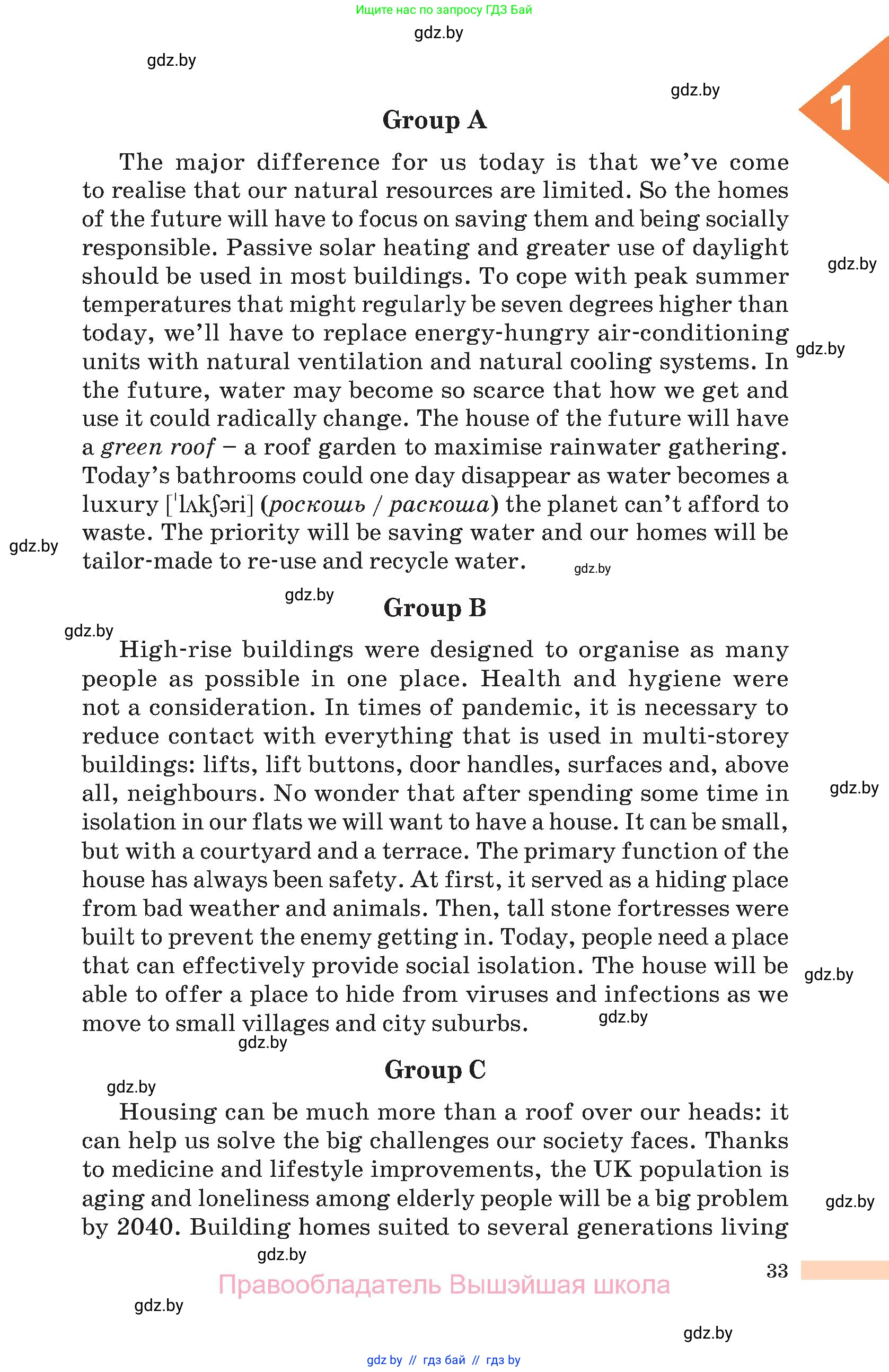 Английский язык (english), 10 класс Учебник (Student's book), авторы: Демченко Наталья Валентиновна, Юхнель Наталья Валентиновна, Севрюкова Татьяна Юрьевна, Бушуева Эдите Владиславовна, Лапицкая Людмила Михайловна (Lapitskaya Ludmila), издательство Вышэйшая школа, Минск, 2021, голубого цвета, страница 33