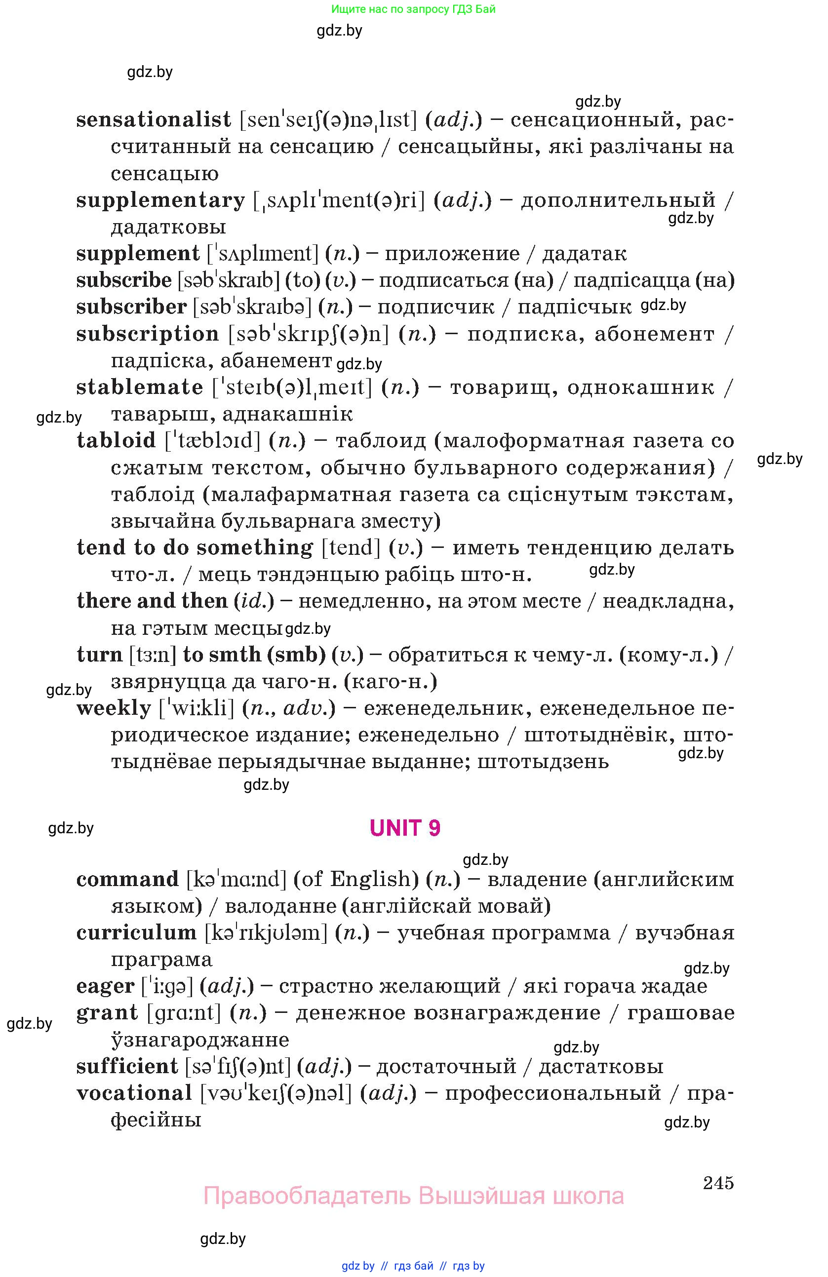 Английский язык (english), 10 класс Учебник (Student's book), авторы: Демченко Наталья Валентиновна, Юхнель Наталья Валентиновна, Севрюкова Татьяна Юрьевна, Бушуева Эдите Владиславовна, Лапицкая Людмила Михайловна (Lapitskaya Ludmila), издательство Вышэйшая школа, Минск, 2021, голубого цвета, страница 245