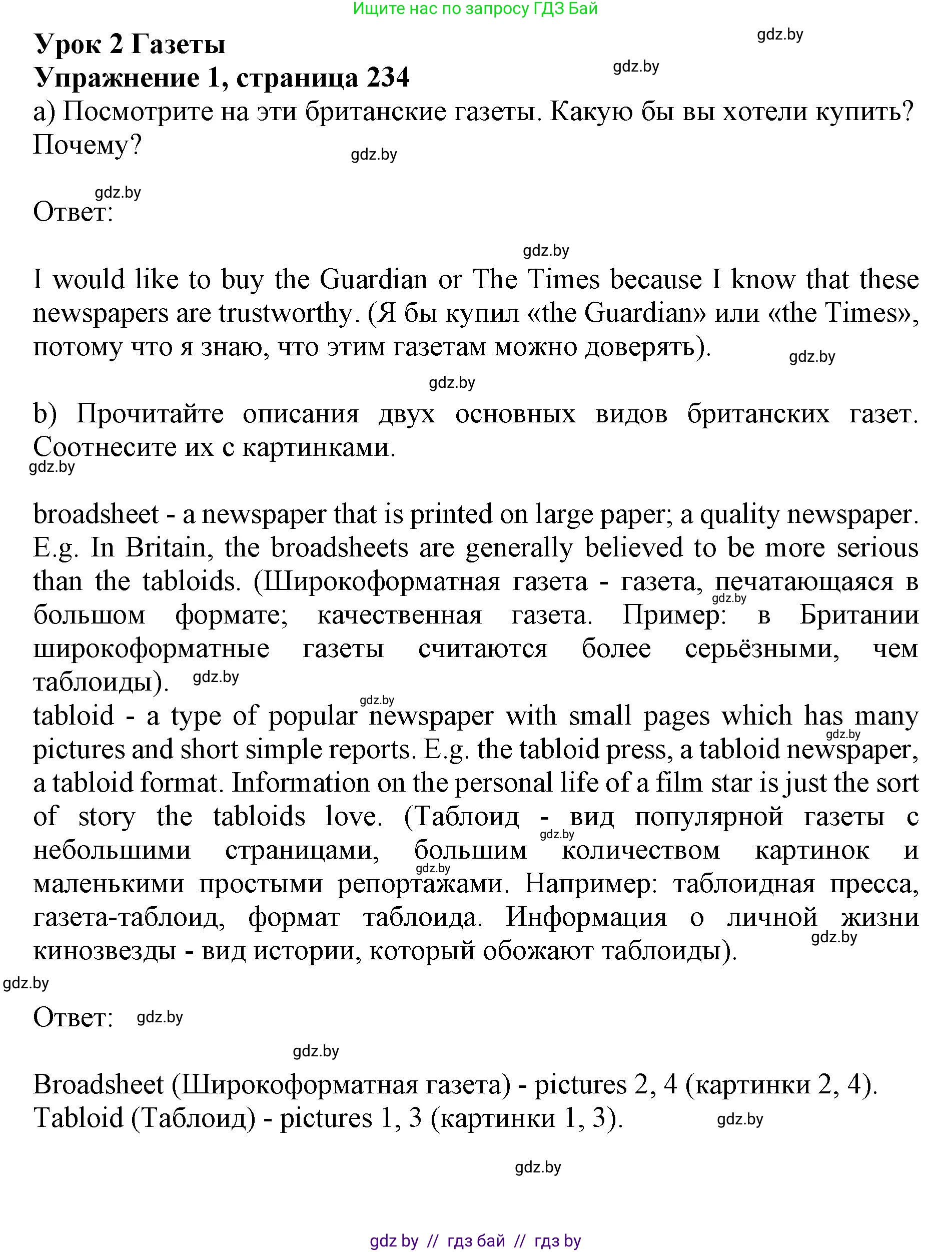 Английский язык (english), 10 класс Учебник (Student's book), авторы: Юхнель Наталья Валентиновна, Наумова Елена Георгиевна, Демченко Наталья Валентиновна, издательство Вышэйшая школа, Минск, 2019, страница 234, номер 1, Решение 2
