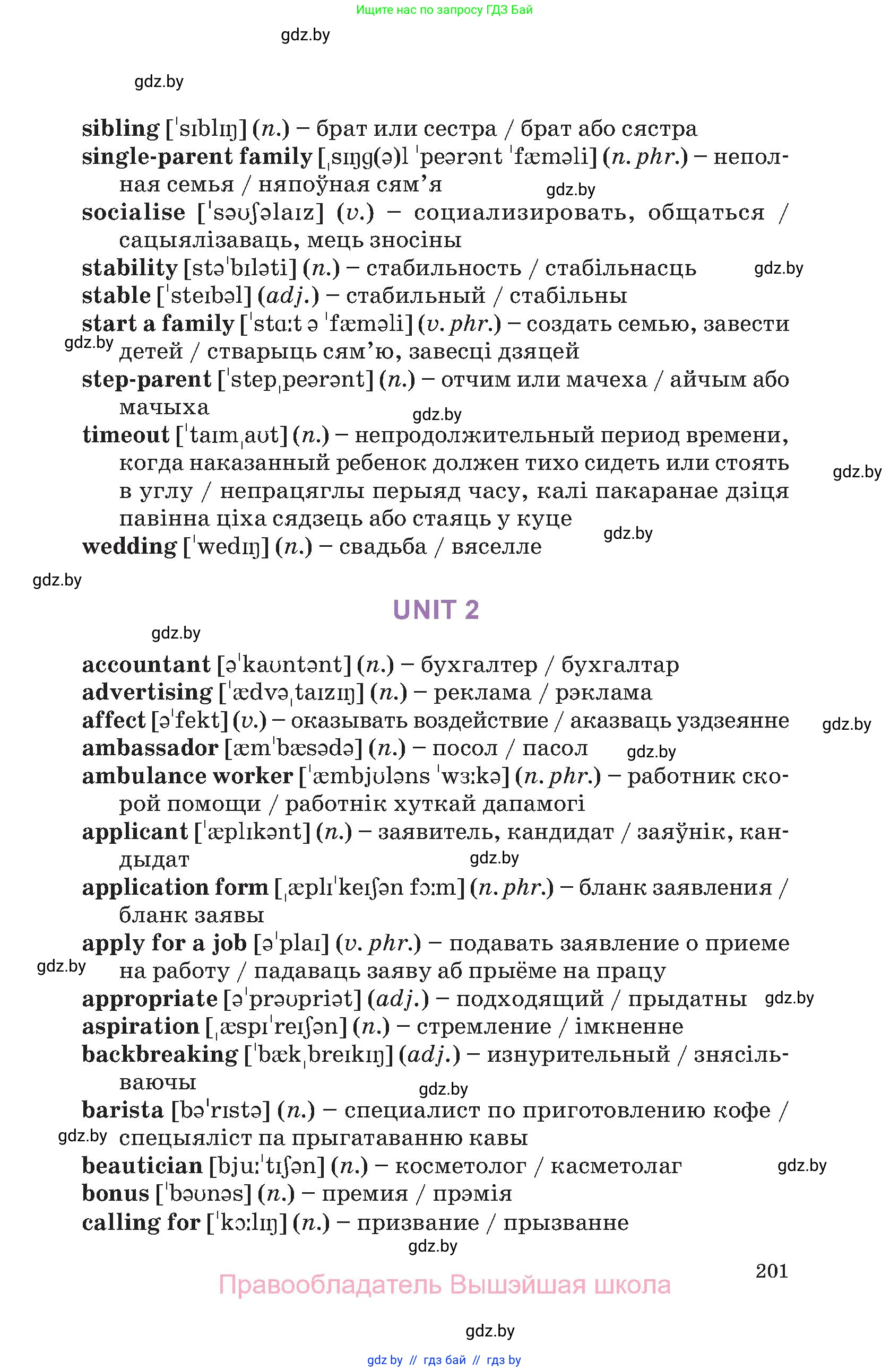 Английский язык (english), 11 класс Учебник (Student's book), авторы: Демченко Наталья Валентиновна, Бушуева Эдите Владиславовна, Севрюкова Татьяна Юрьевна, Лапицкая Людмила Михайловна (Lapitskaya Ludmila), Романчук Вероника Романовна, издательство Вышэйшая школа, Минск, 2022, розового цвета, страница 201