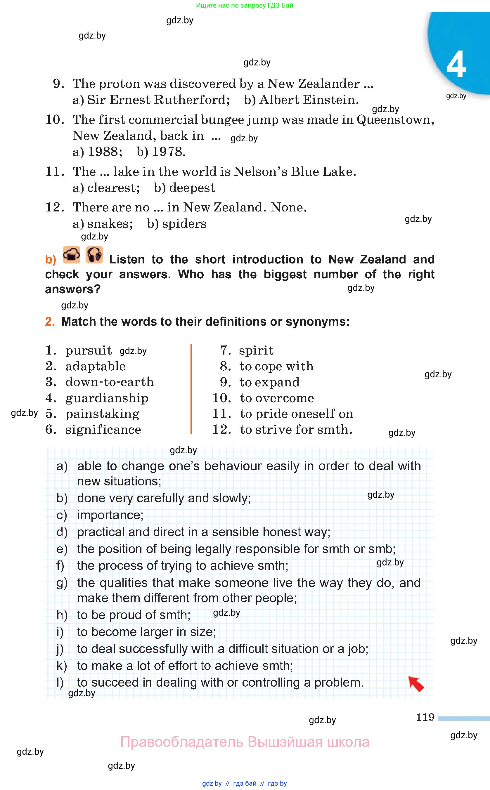 Английский язык (english), 11 класс Учебник (Student's book), авторы: Юхнель Наталья Валентиновна, Демченко Наталья Валентиновна, Романчук Вероника Романовна, Малиновская Елена Александровна, Севрюкова Татьяна Юрьевна, Бушуева Эдите Владиславовна, Наумова Елена Георгиевна, Яковчиц Т Н, издательство Вышэйшая школа, Минск, 2021, бирюзового цвета, страница 119