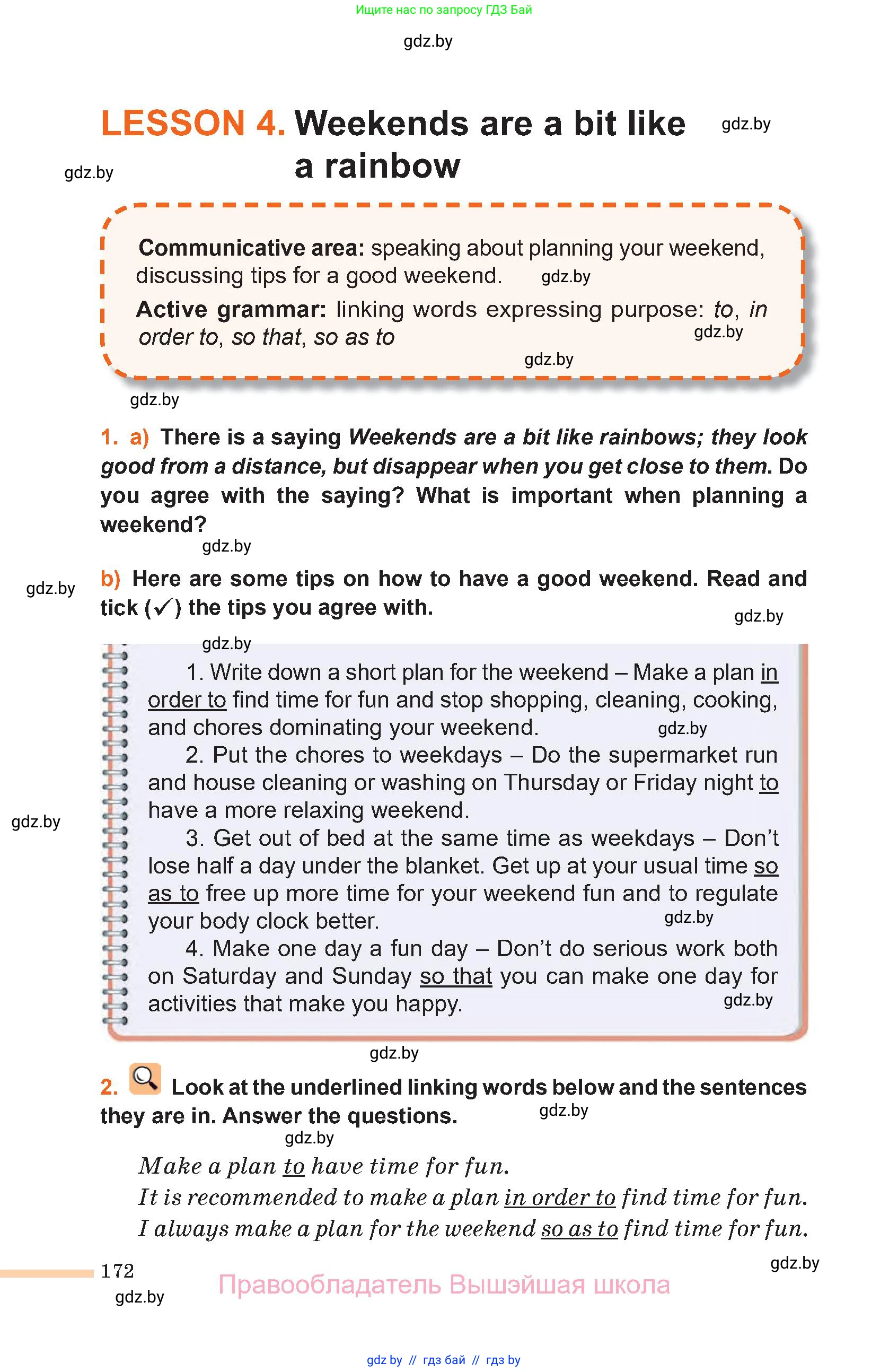 Английский язык (english), 11 класс Учебник (Student's book), авторы: Юхнель Наталья Валентиновна, Демченко Наталья Валентиновна, Романчук Вероника Романовна, Малиновская Елена Александровна, Севрюкова Татьяна Юрьевна, Бушуева Эдите Владиславовна, Наумова Елена Георгиевна, Яковчиц Т Н, издательство Вышэйшая школа, Минск, 2021, бирюзового цвета, страница 172