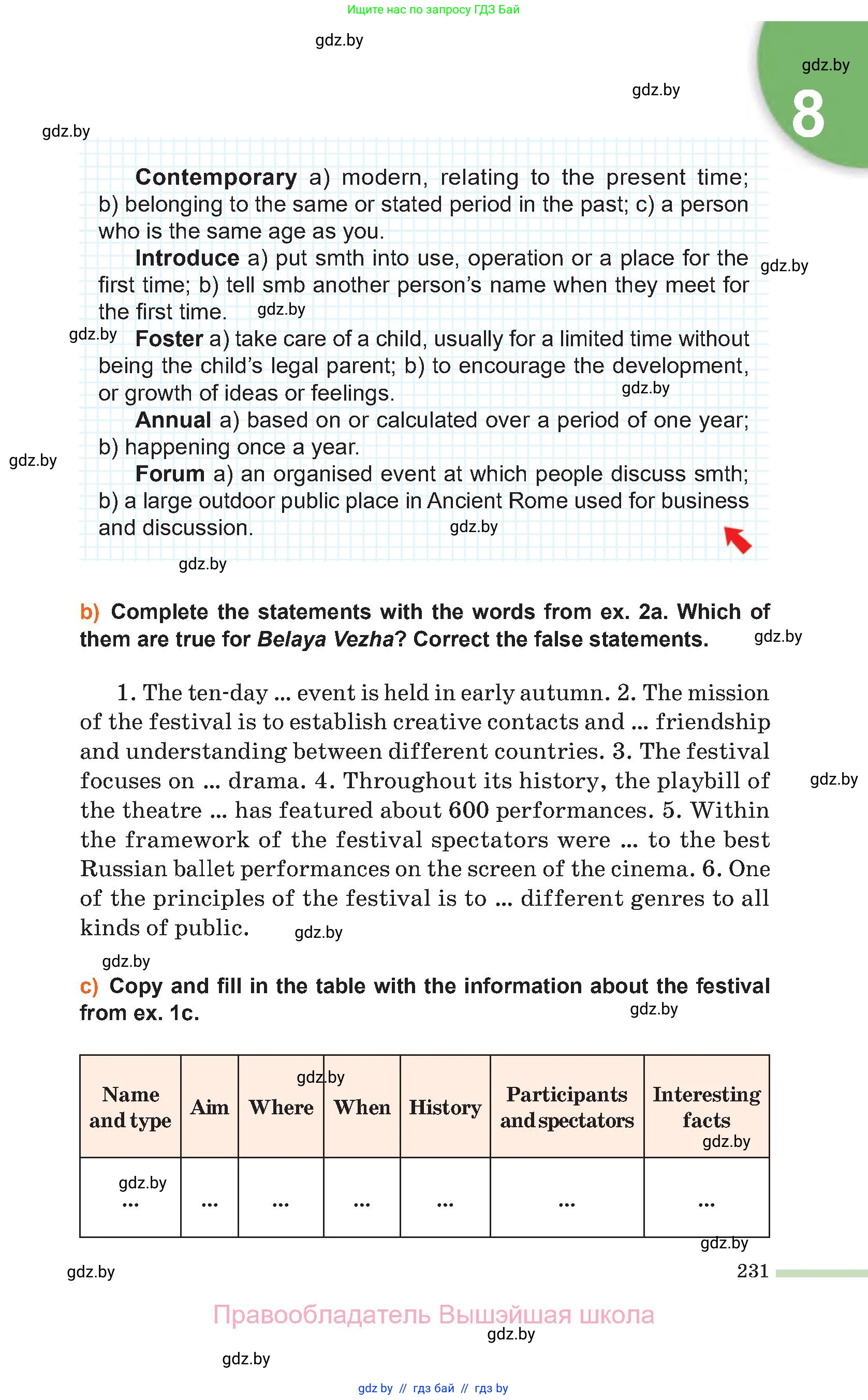 Английский язык (english), 11 класс Учебник (Student's book), авторы: Юхнель Наталья Валентиновна, Демченко Наталья Валентиновна, Романчук Вероника Романовна, Малиновская Елена Александровна, Севрюкова Татьяна Юрьевна, Бушуева Эдите Владиславовна, Наумова Елена Георгиевна, Яковчиц Т Н, издательство Вышэйшая школа, Минск, 2021, бирюзового цвета, страница 231