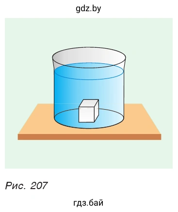 Рис. 207. Кубик лежит на дне сосуда, в который налита вода