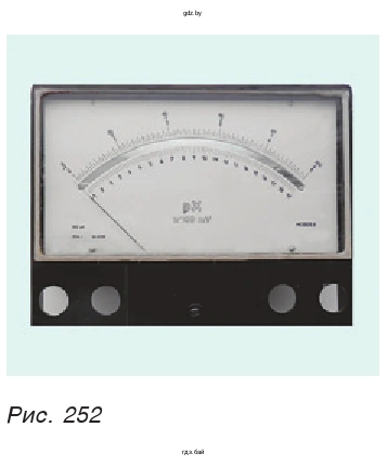 Рис. 252. Объясните, для чего в шкалах высокоточных стрелочных приборов используют зеркальную полосу.