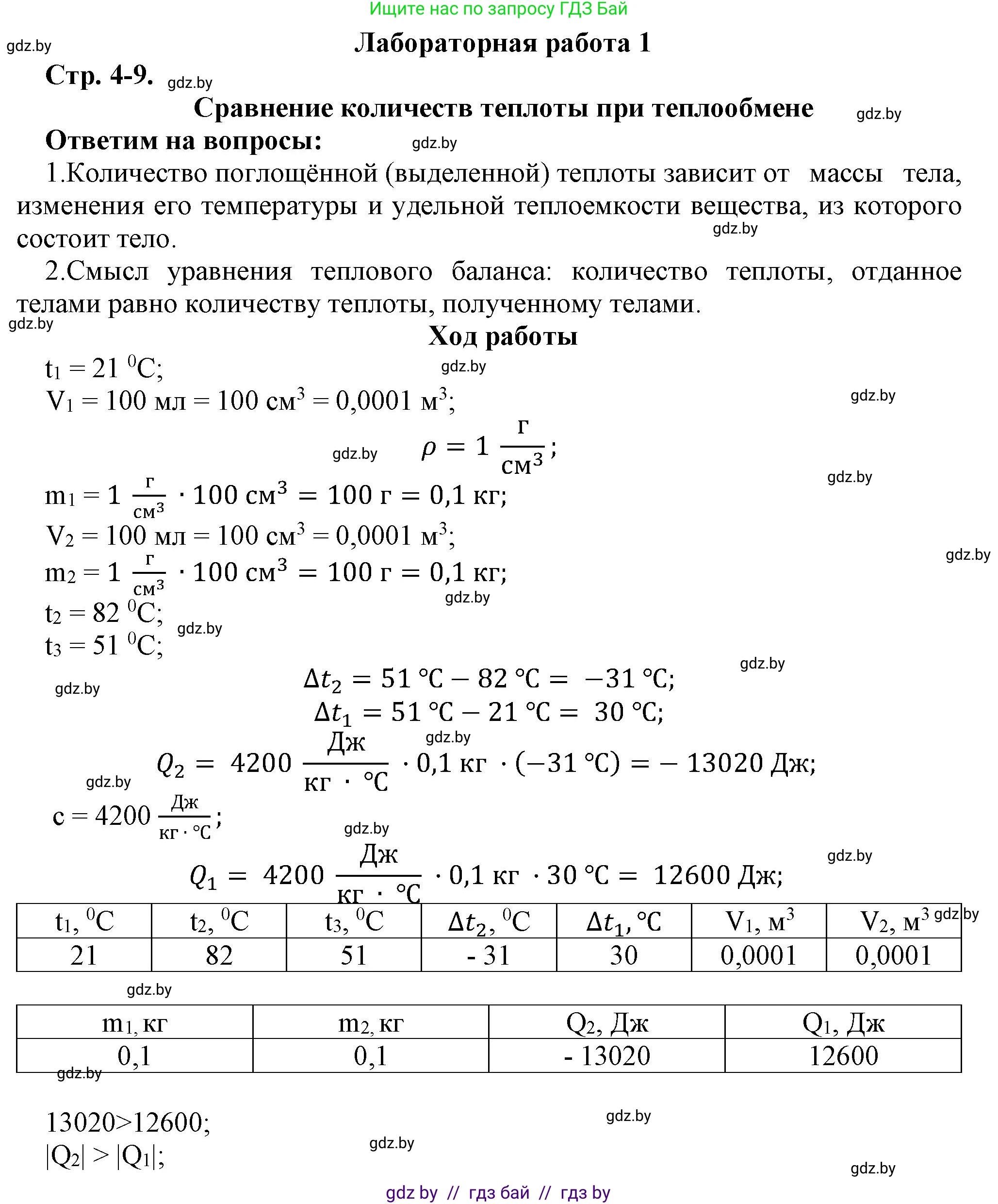 Физика, 8 класс Тетрадь для лабораторных работ, авторы: Исаченкова Лариса Артёмовна, Громыко Елена Владимировна, Егорова Лариса Петровна, Лещинский Юрий Дмитриевич, издательство Аверсэв, Минск, 2024, белого цвета, страница 4, Решение