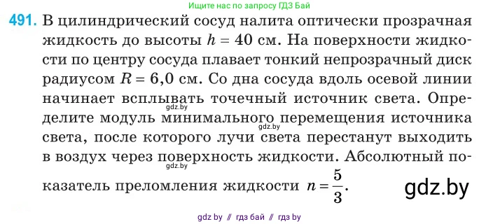 Физика, 11 класс Сборник задач, авторы: Дорофейчик Владимир Владимирович, Силенков Михаил Анатольевич, издательство Национальный институт образования, Минск, 2023, страница 147, номер 491, Условие