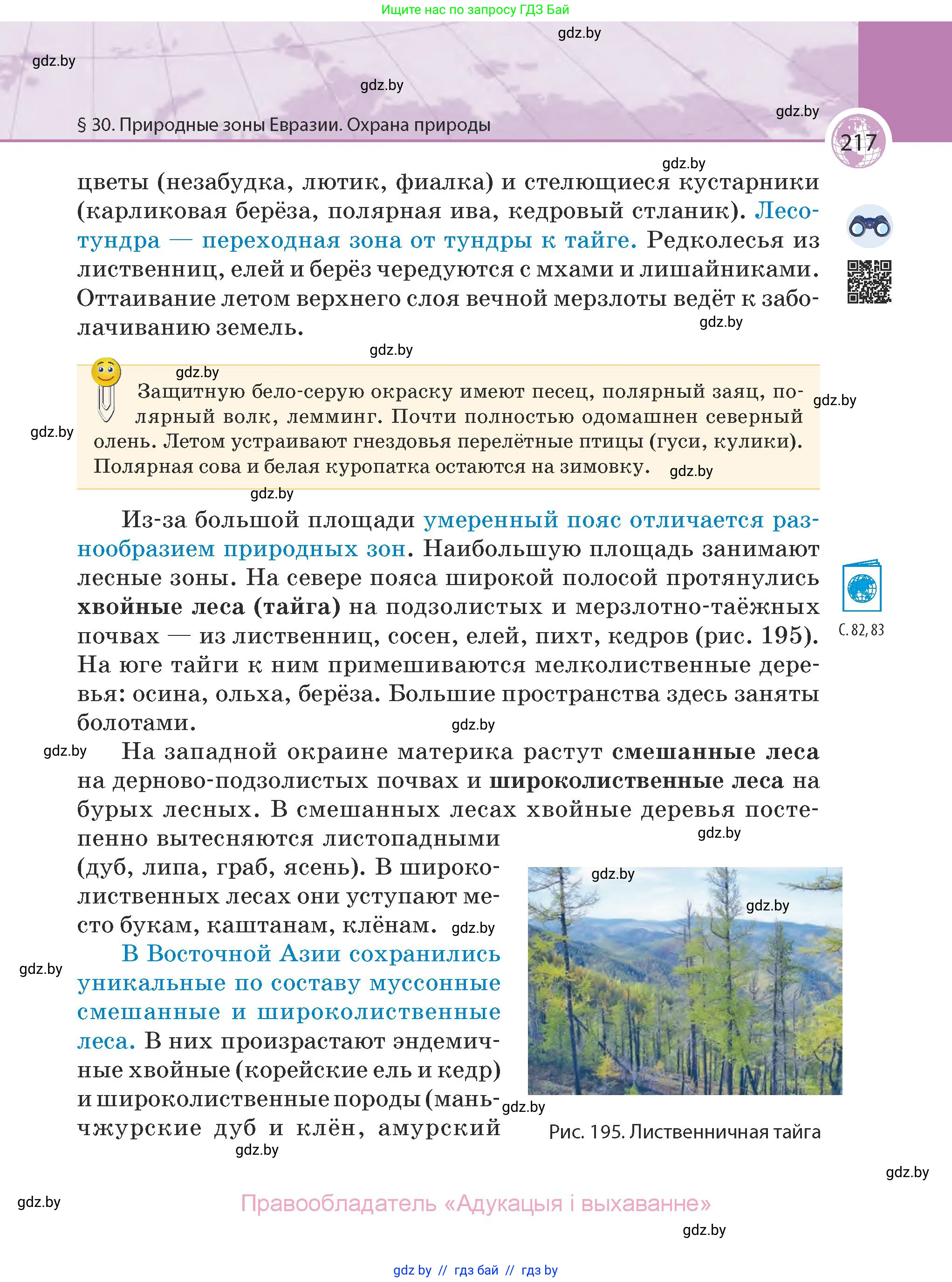 География, 7 класс Учебник, авторы: Кольмакова Елена Генадьевна, Лопух Пётр Степанович, Сарычева Ольга Владимировна, издательство Адукацыя i выхаванне, Минск, 2023, страница 217