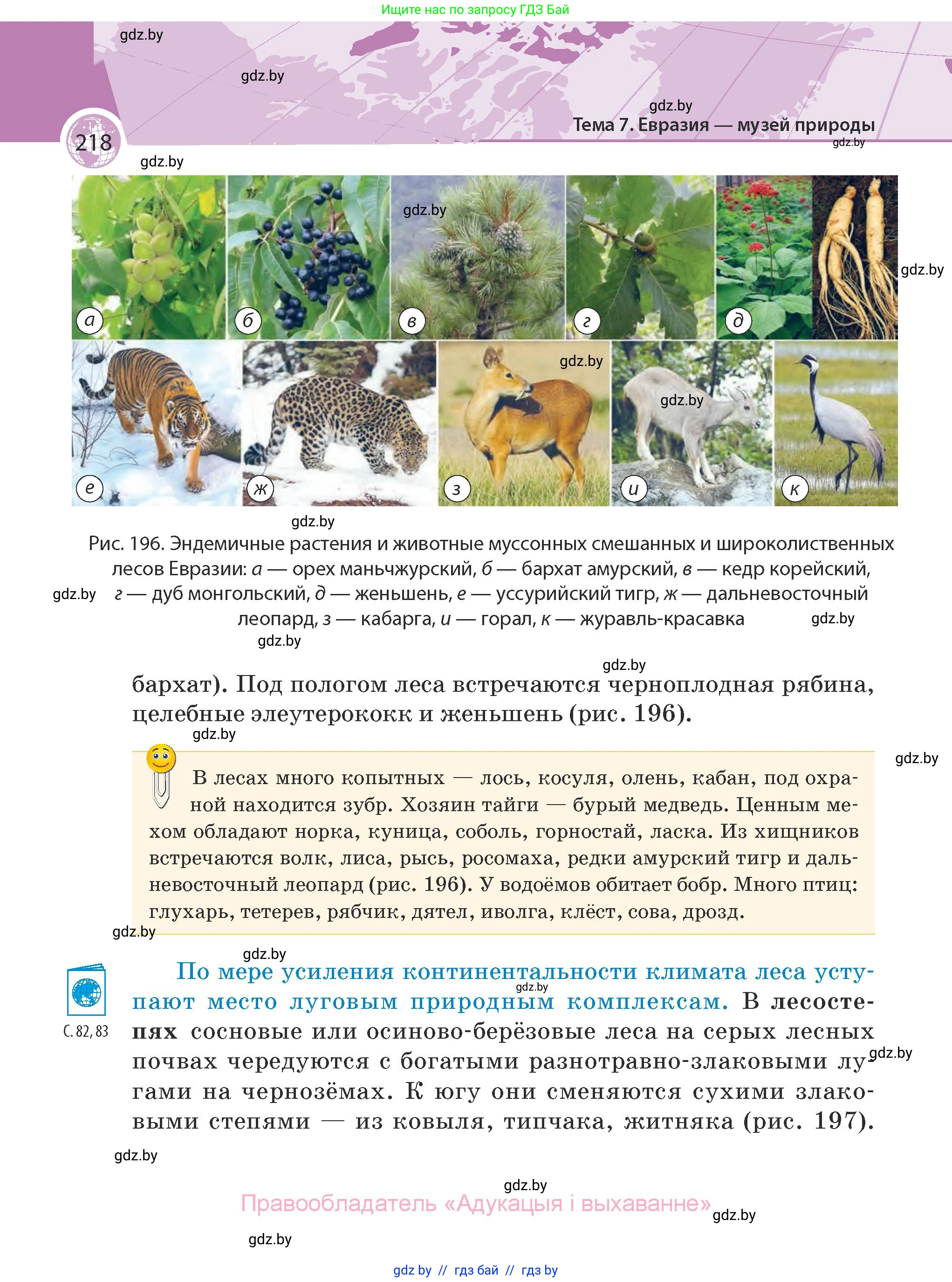 География, 7 класс Учебник, авторы: Кольмакова Елена Генадьевна, Лопух Пётр Степанович, Сарычева Ольга Владимировна, издательство Адукацыя i выхаванне, Минск, 2023, страница 218