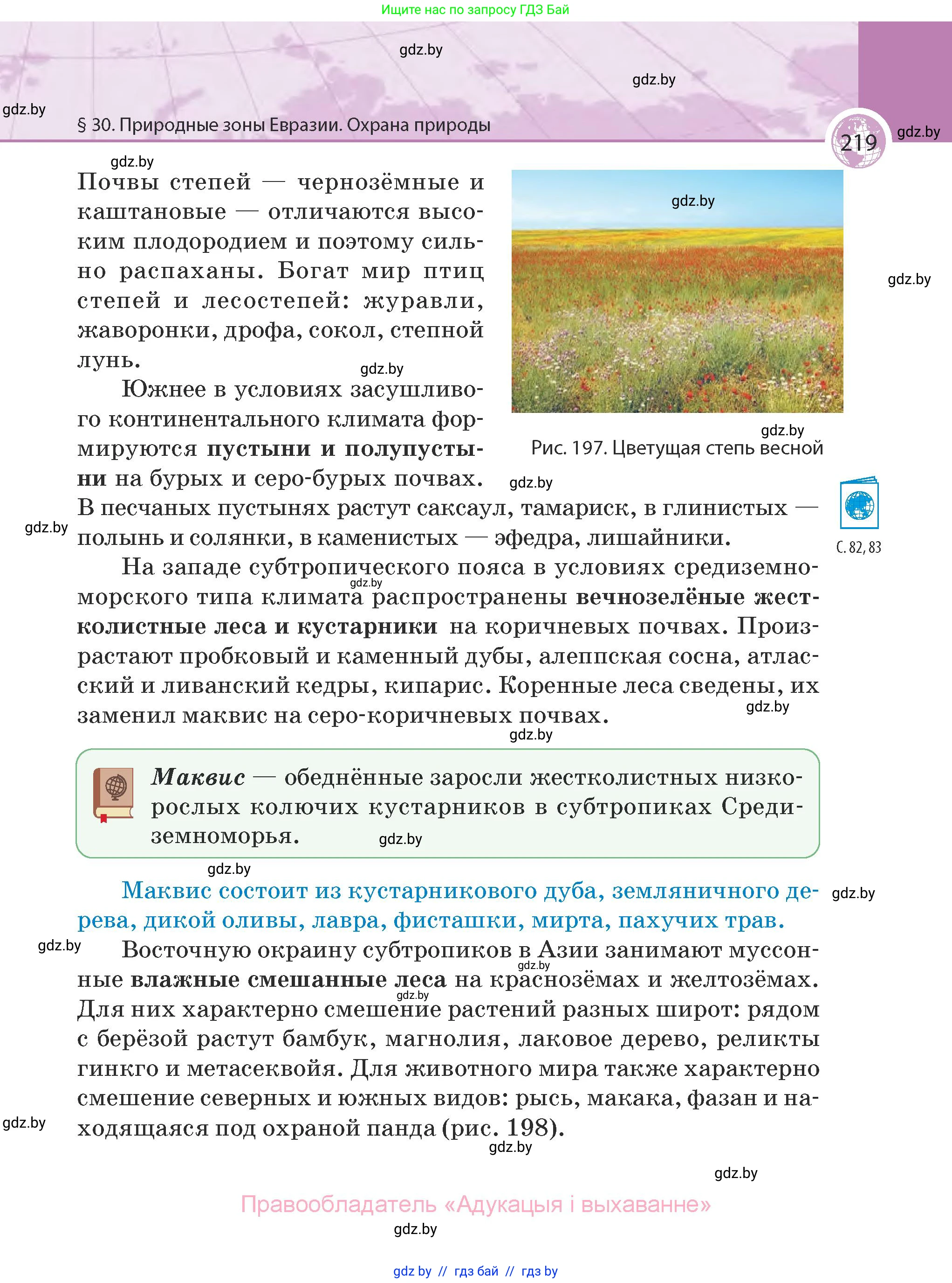 География, 7 класс Учебник, авторы: Кольмакова Елена Генадьевна, Лопух Пётр Степанович, Сарычева Ольга Владимировна, издательство Адукацыя i выхаванне, Минск, 2023, страница 219