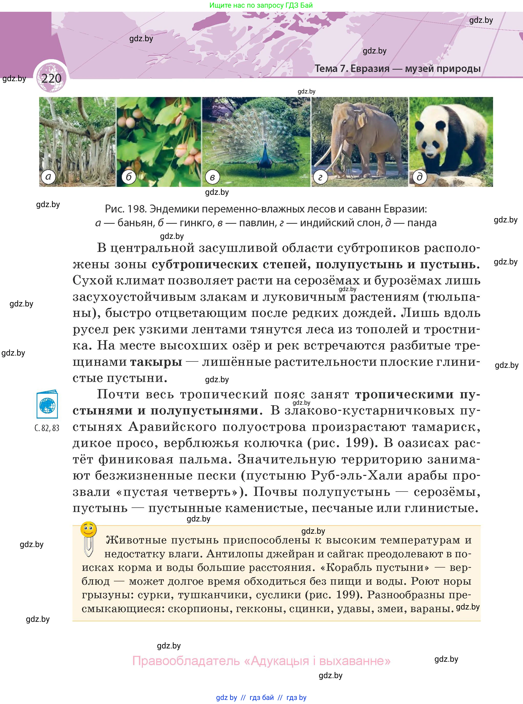 География, 7 класс Учебник, авторы: Кольмакова Елена Генадьевна, Лопух Пётр Степанович, Сарычева Ольга Владимировна, издательство Адукацыя i выхаванне, Минск, 2023, страница 220
