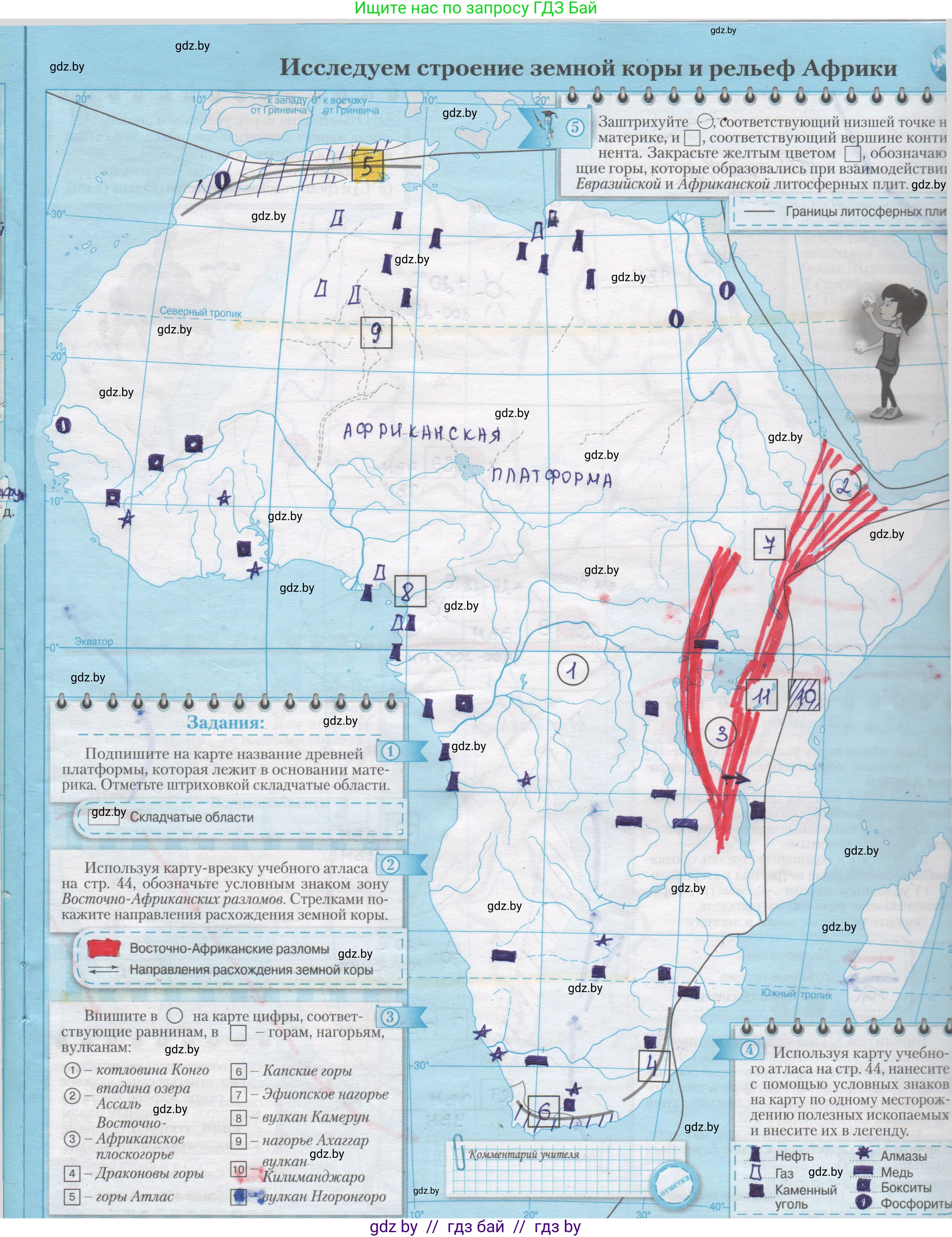 География, 7 класс Контурные карты, авторы: Кольмакова Елена Генадьевна, Сарычева Ольга Владимировна, издательство Белкартография, Минск, 2021, голубого цвета, страница 15, Решение