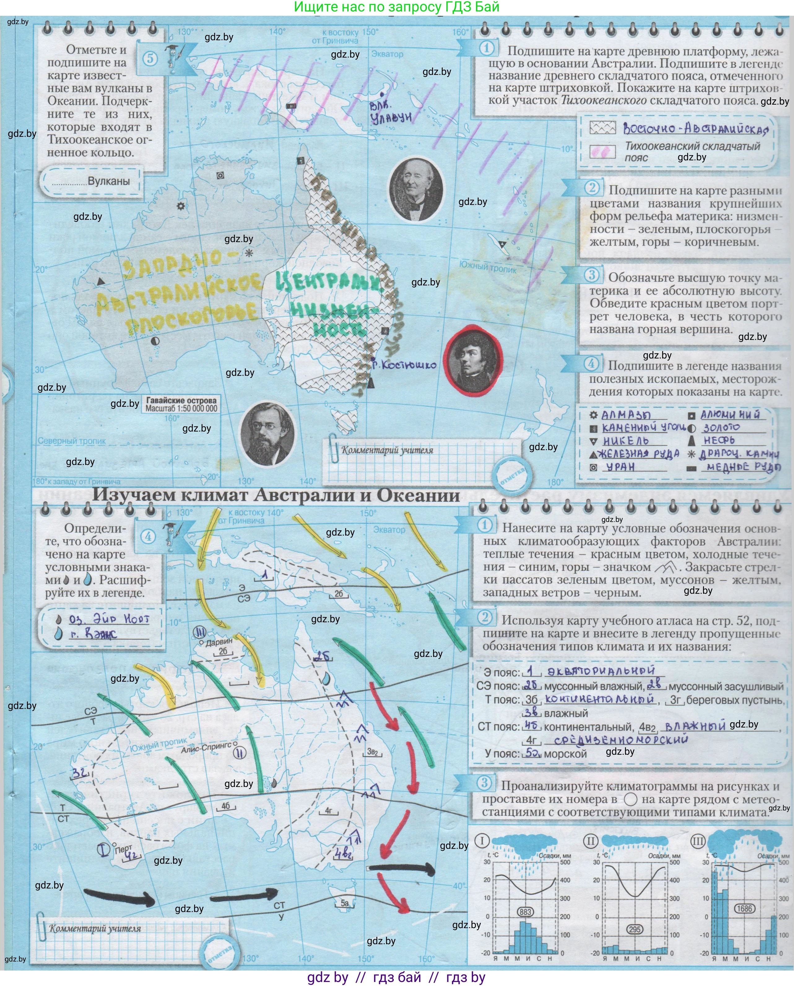 География, 7 класс Контурные карты, авторы: Кольмакова Елена Генадьевна, Сарычева Ольга Владимировна, издательство Белкартография, Минск, 2021, голубого цвета, страница 21, Решение