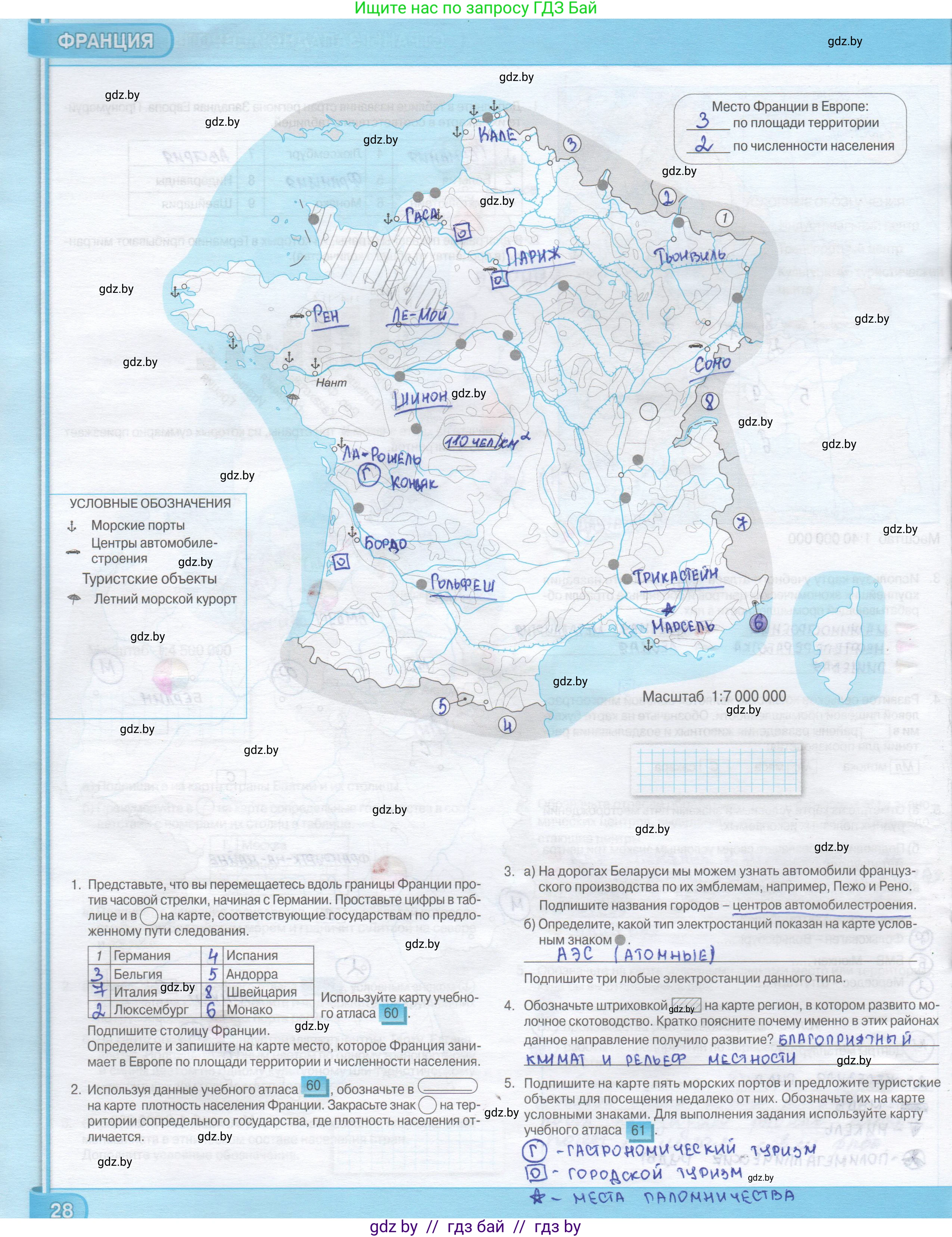 География, 8 класс Контурные карты, авторы: Озем Г З, Ольмец Л Г, Шкель Людмила Валерьевна, Фокеева Л В, издательство Белкартография, Минск, 2022, голубого цвета, страница 28, Решение