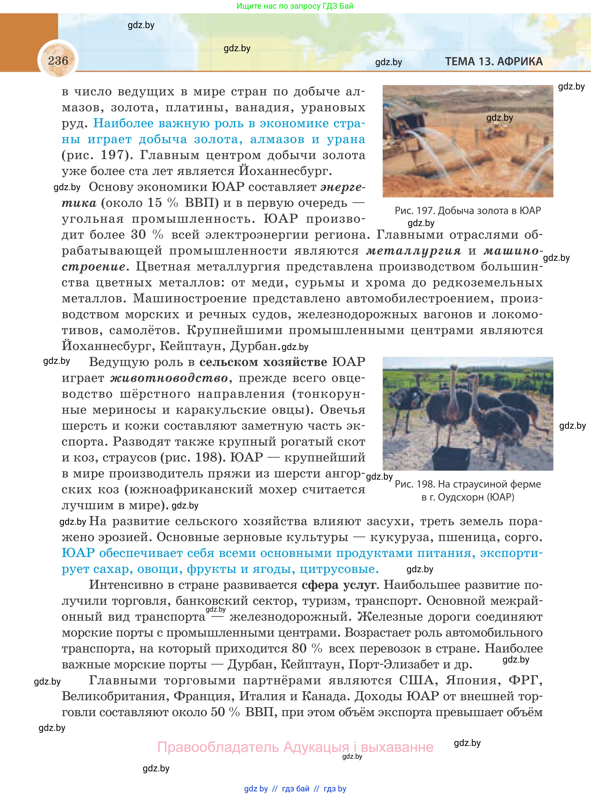 География, 8 класс Учебник, авторы: Лопух Пётр Степанович, Стреха Николай Леонидович, Сарычева Ольга Владимировна, Шандроха Андрей Генадьевич, издательство Адукацыя i выхаванне, Минск, 2019, страница 236