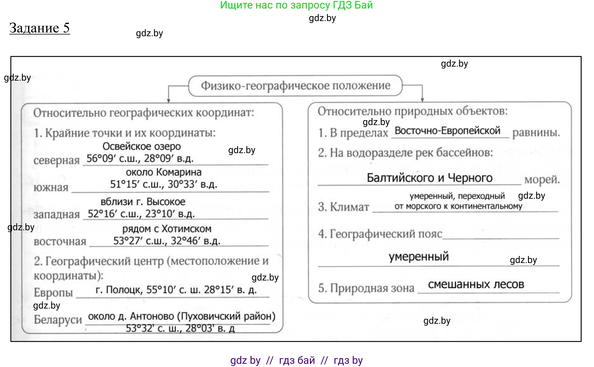 География, 9 класс рабочая тетрадь, авторы: Брилевский Михаил Николаевич, Климович Алеся Владимировна, издательство Белкартография, Минск, 2021, бирюзового цвета, страница 5, номер 5, Решение