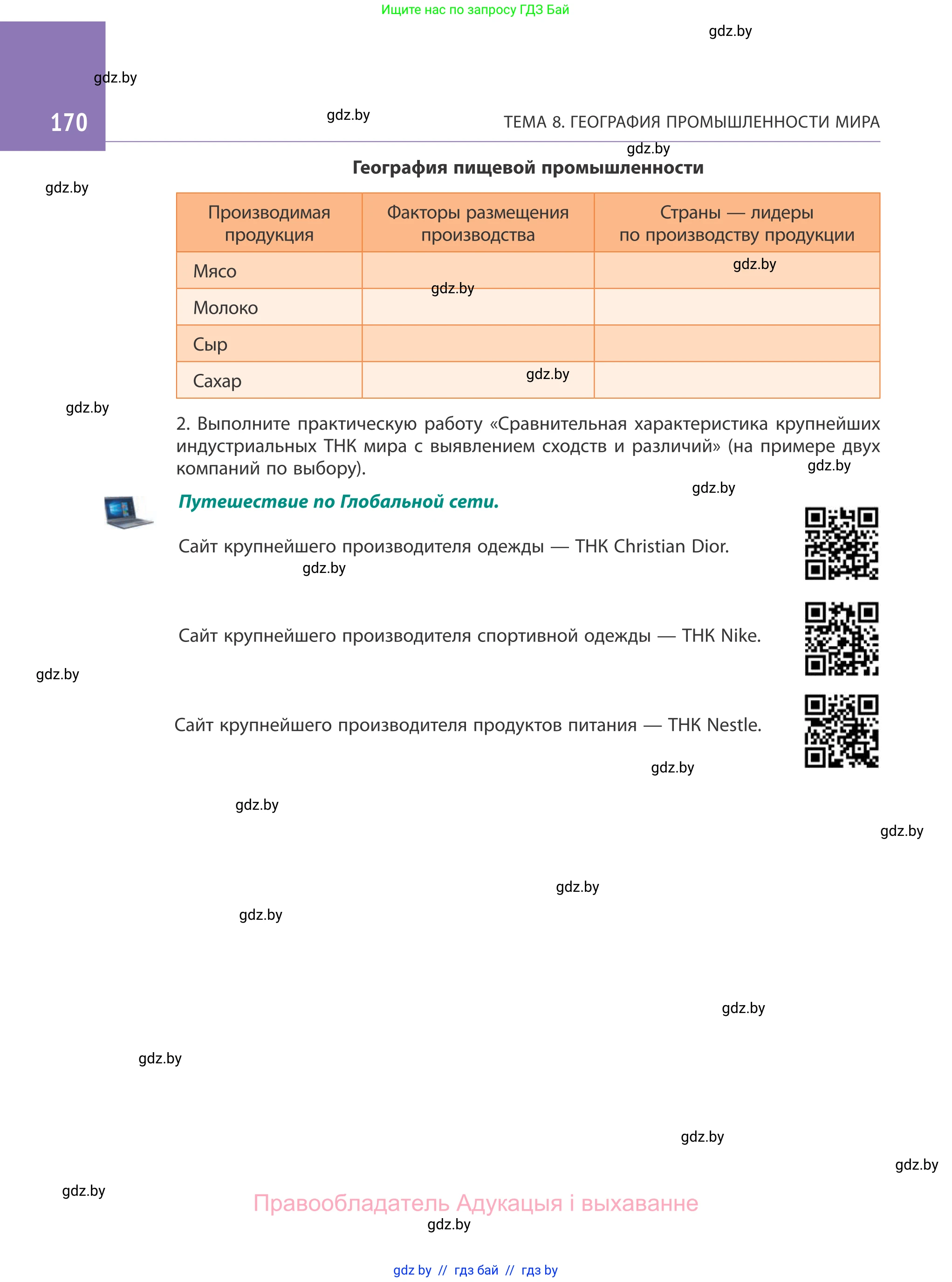 География, 10 класс Учебник, авторы: Антипова Екатерина Анатольевна, Гузова Ольга Николаевна, издательство Адукацыя i выхаванне, Минск, 2019, страница 170