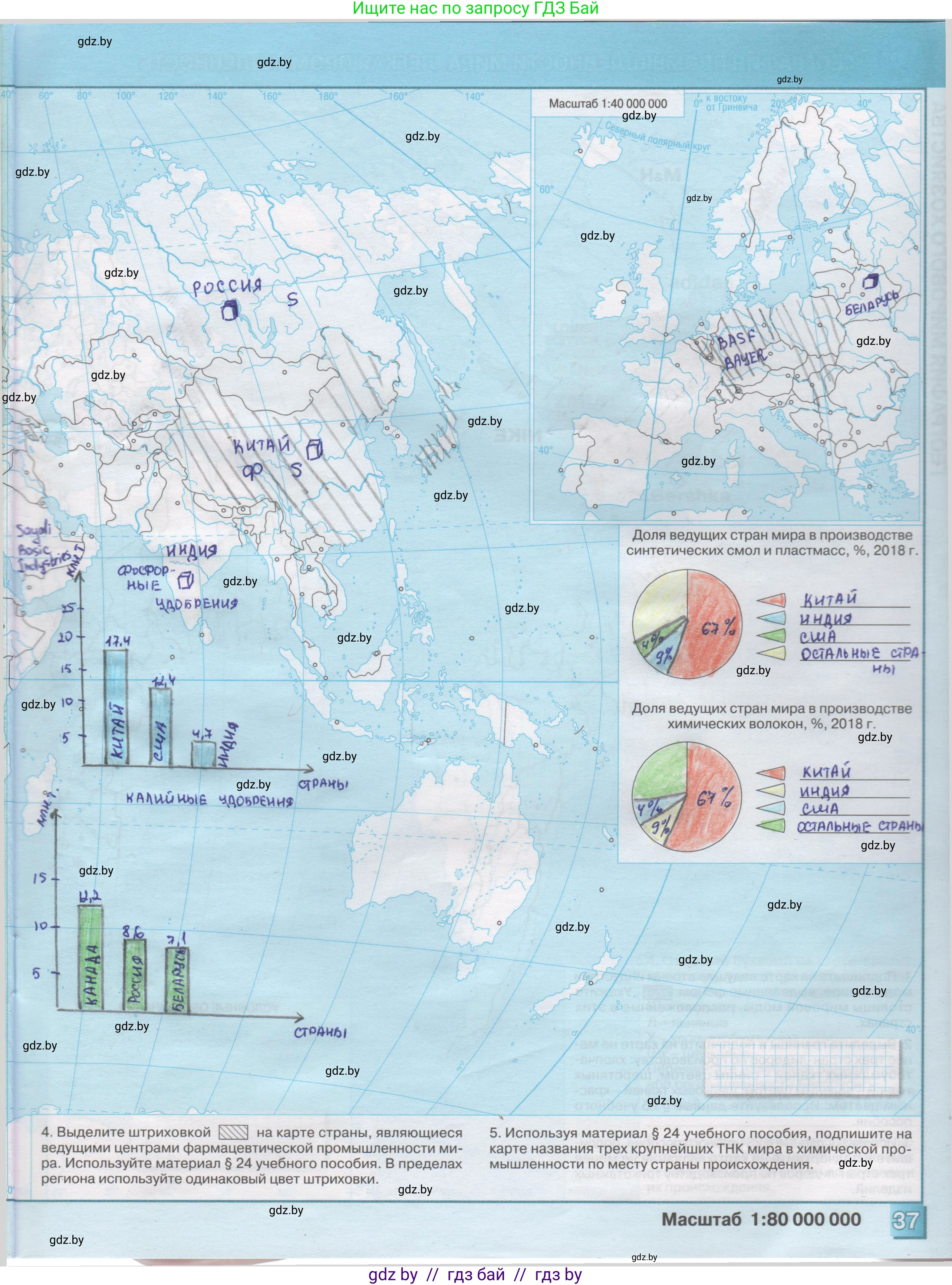 География, 10 класс Контурные карты, авторы: Антипова Екатерина Анатольевна, Гузова Ольга Николаевна, издательство Белкартография, Минск, 2022, голубого цвета, страница 37, Решение