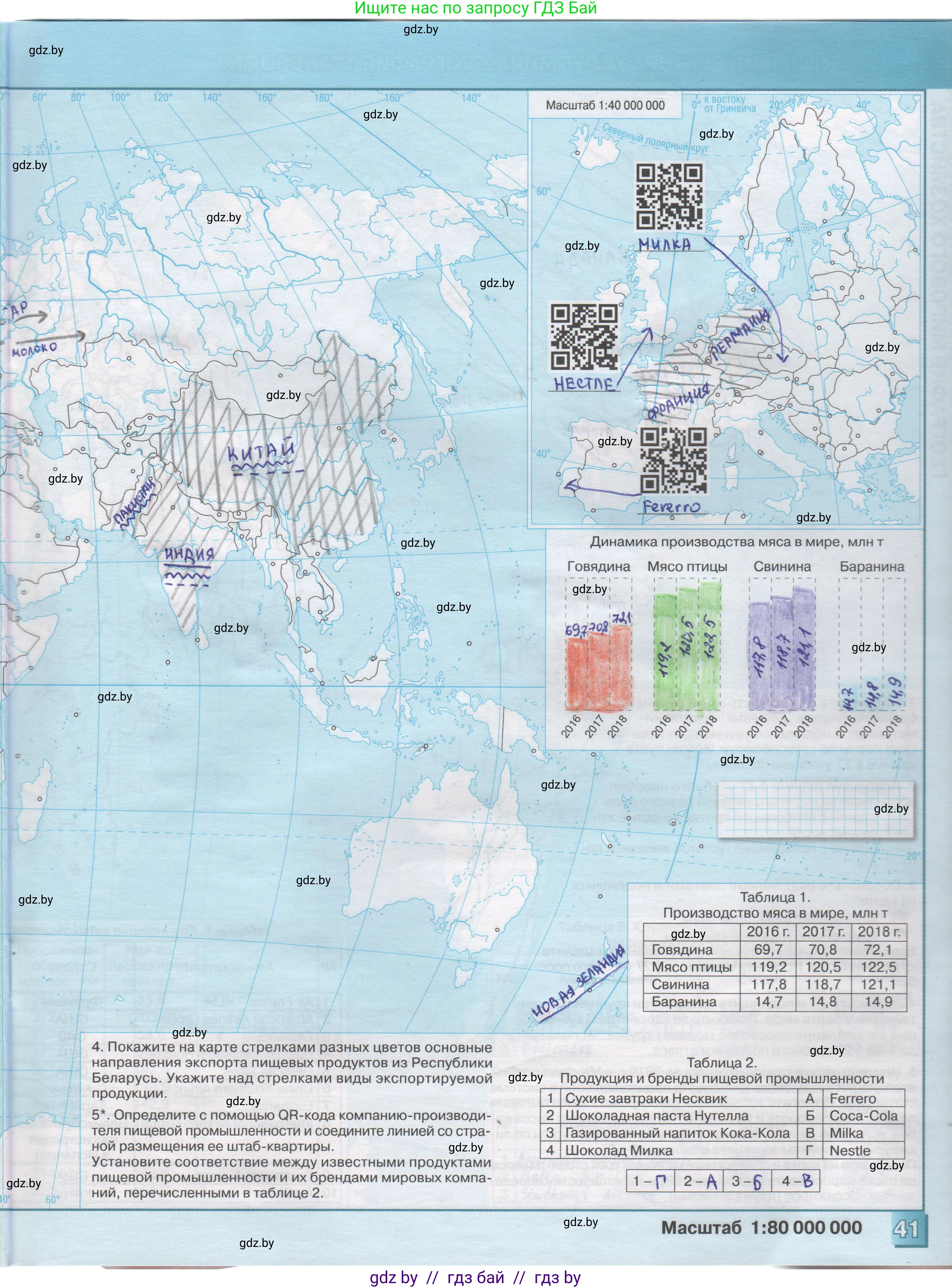 География, 10 класс Контурные карты, авторы: Антипова Екатерина Анатольевна, Гузова Ольга Николаевна, издательство Белкартография, Минск, 2022, голубого цвета, страница 41, Решение
