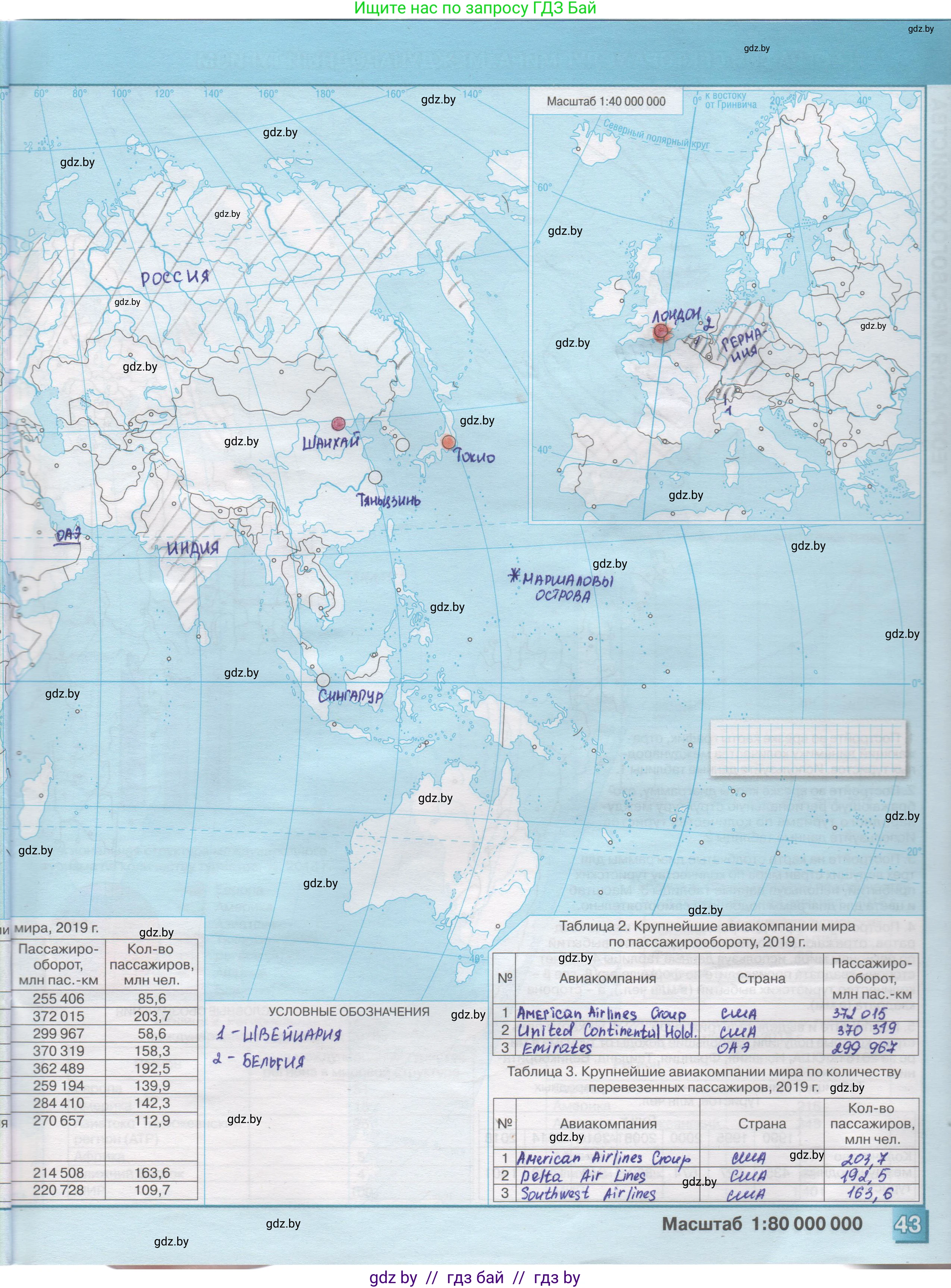 География, 10 класс Контурные карты, авторы: Антипова Екатерина Анатольевна, Гузова Ольга Николаевна, издательство Белкартография, Минск, 2022, голубого цвета, страница 43, Решение