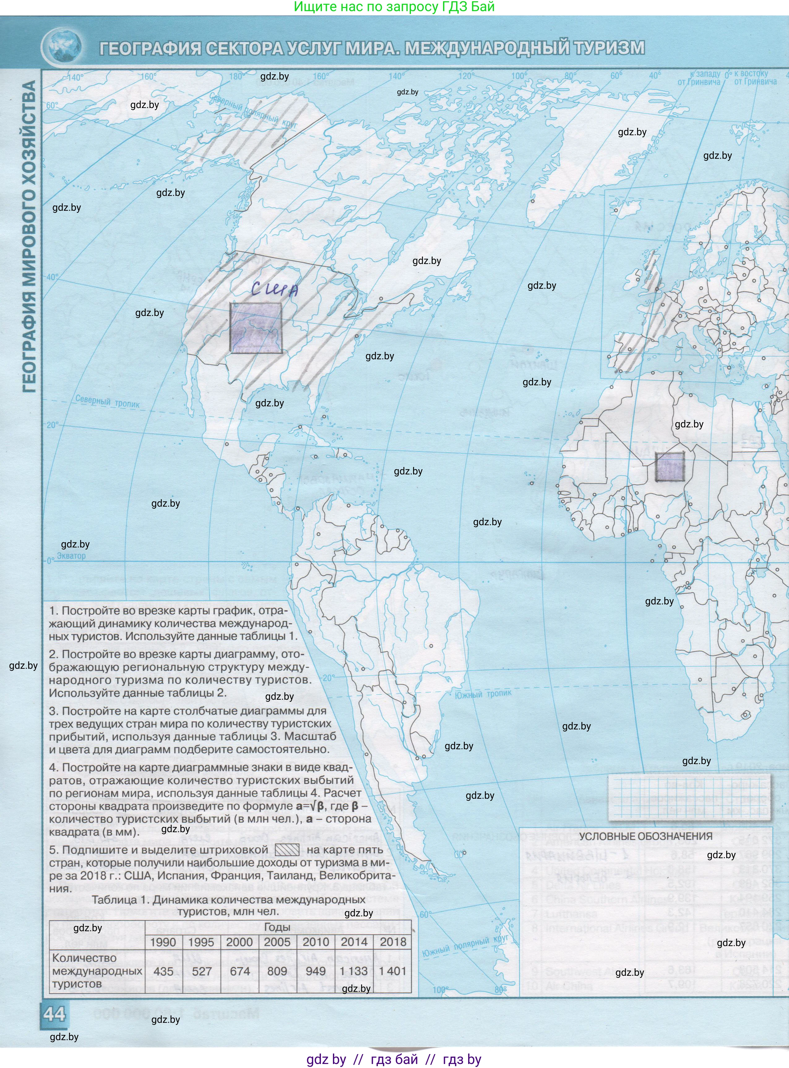 География, 10 класс Контурные карты, авторы: Антипова Екатерина Анатольевна, Гузова Ольга Николаевна, издательство Белкартография, Минск, 2022, голубого цвета, страница 44, Решение