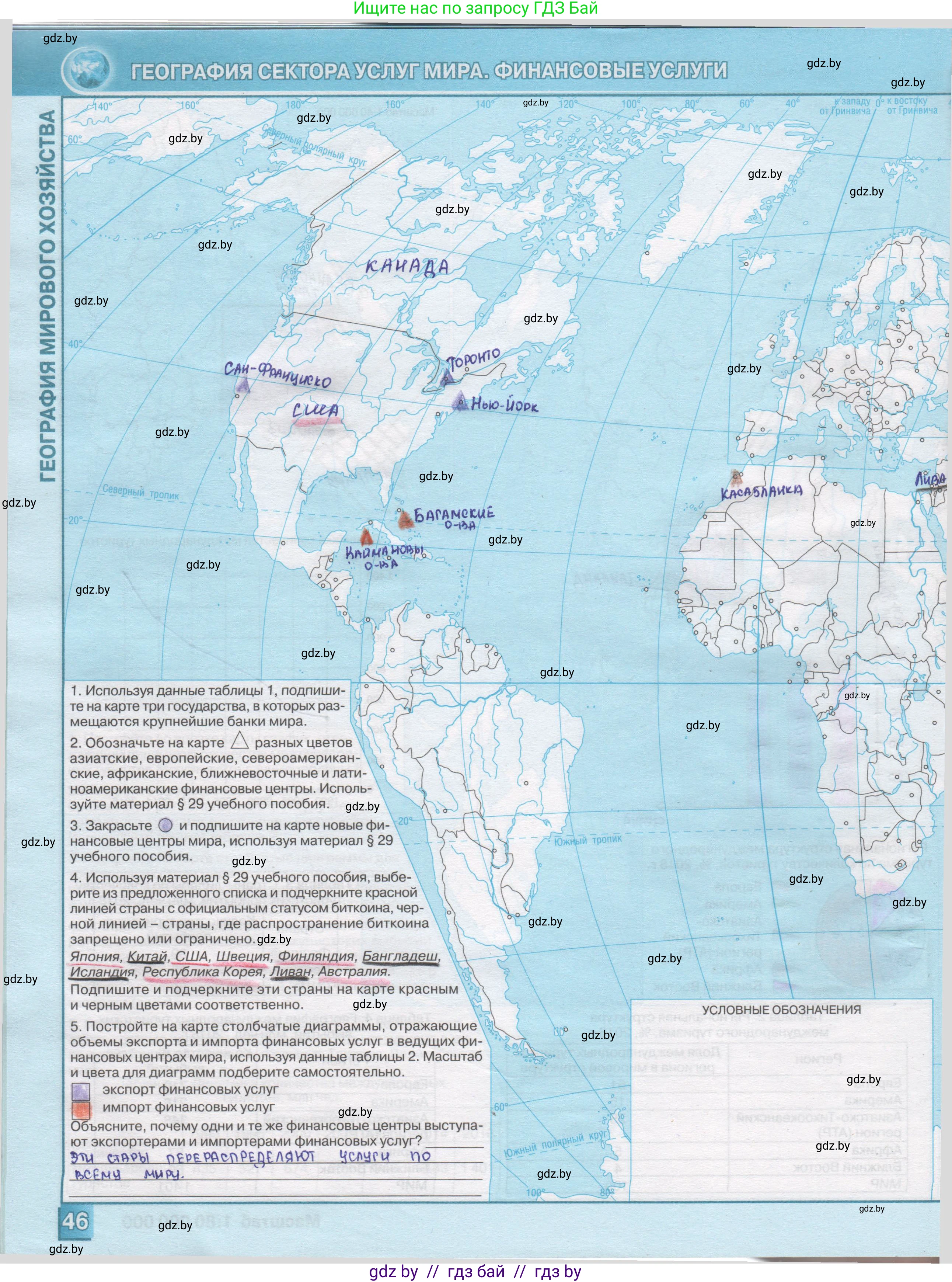 География, 10 класс Контурные карты, авторы: Антипова Екатерина Анатольевна, Гузова Ольга Николаевна, издательство Белкартография, Минск, 2022, голубого цвета, страница 46, Решение