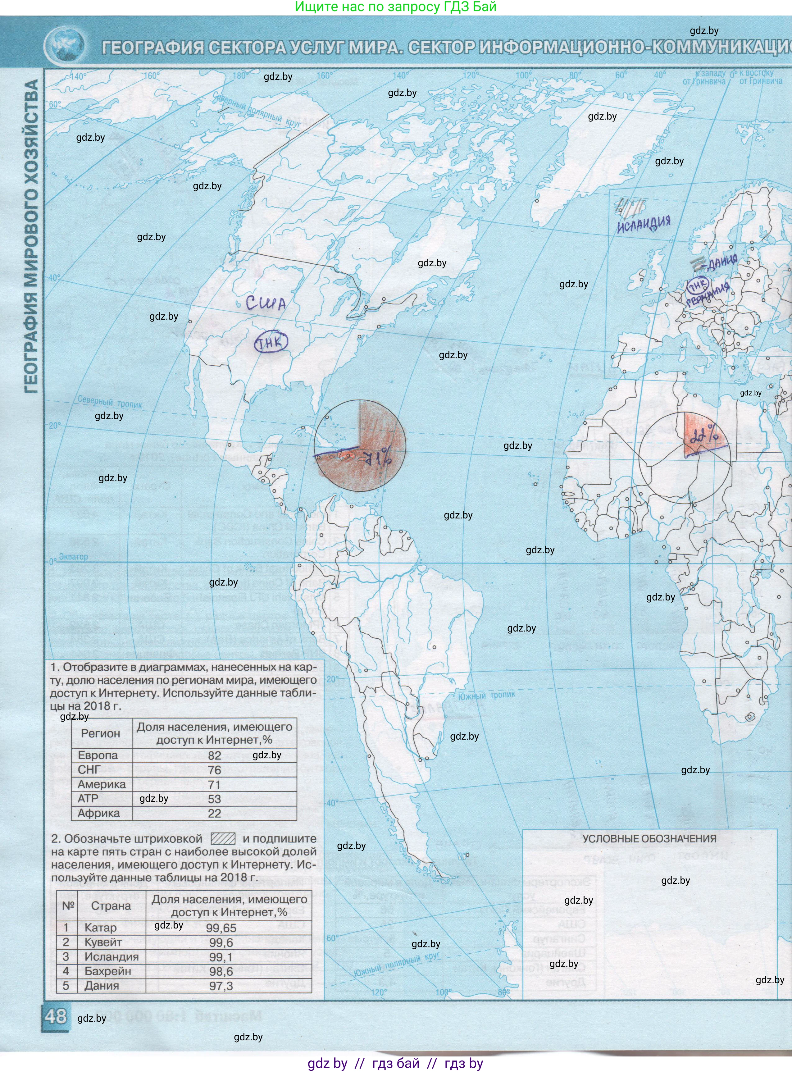 География, 10 класс Контурные карты, авторы: Антипова Екатерина Анатольевна, Гузова Ольга Николаевна, издательство Белкартография, Минск, 2022, голубого цвета, страница 48, Решение