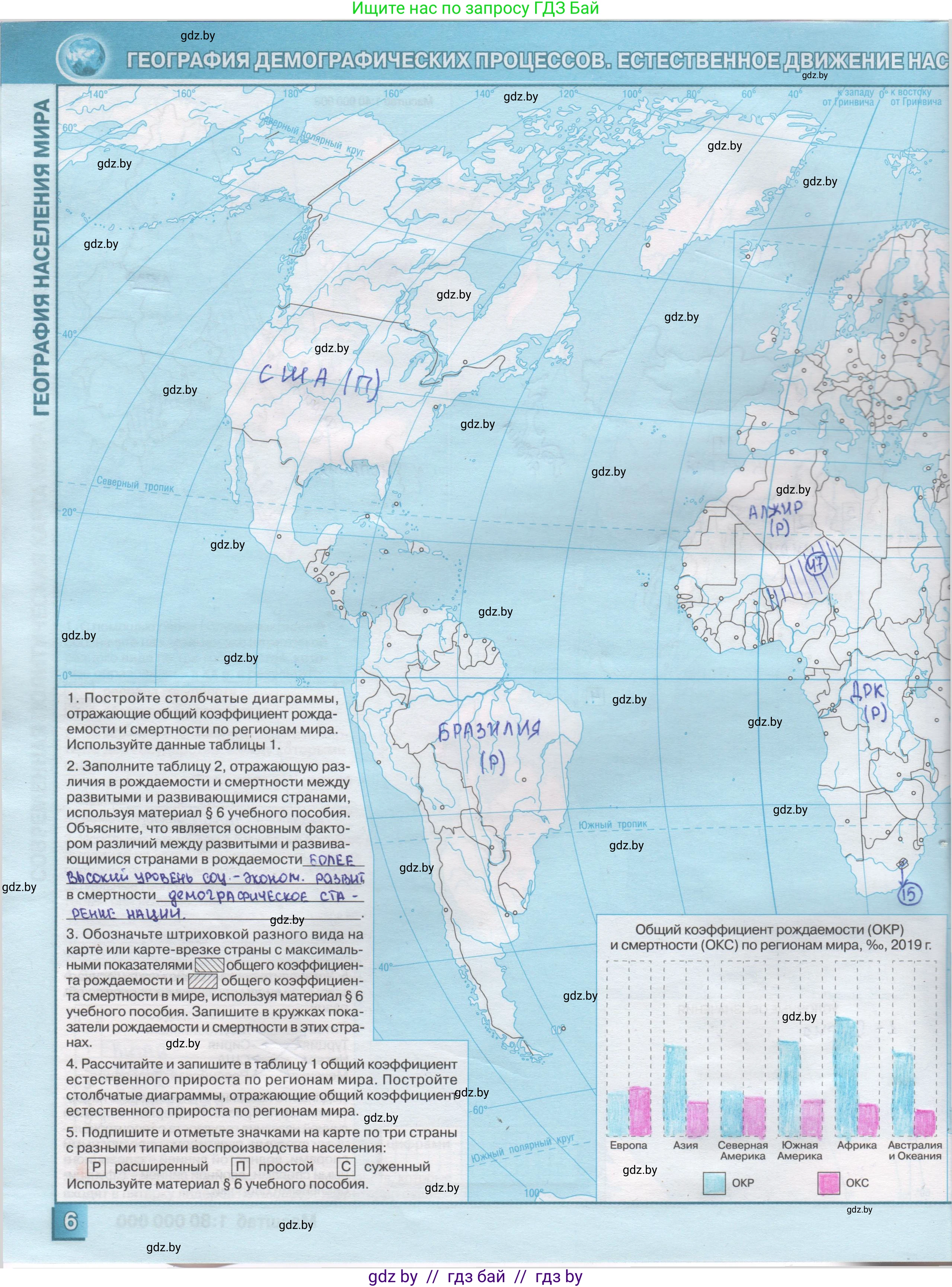 География, 10 класс Контурные карты, авторы: Антипова Екатерина Анатольевна, Гузова Ольга Николаевна, издательство Белкартография, Минск, 2022, голубого цвета, страница 6, Решение