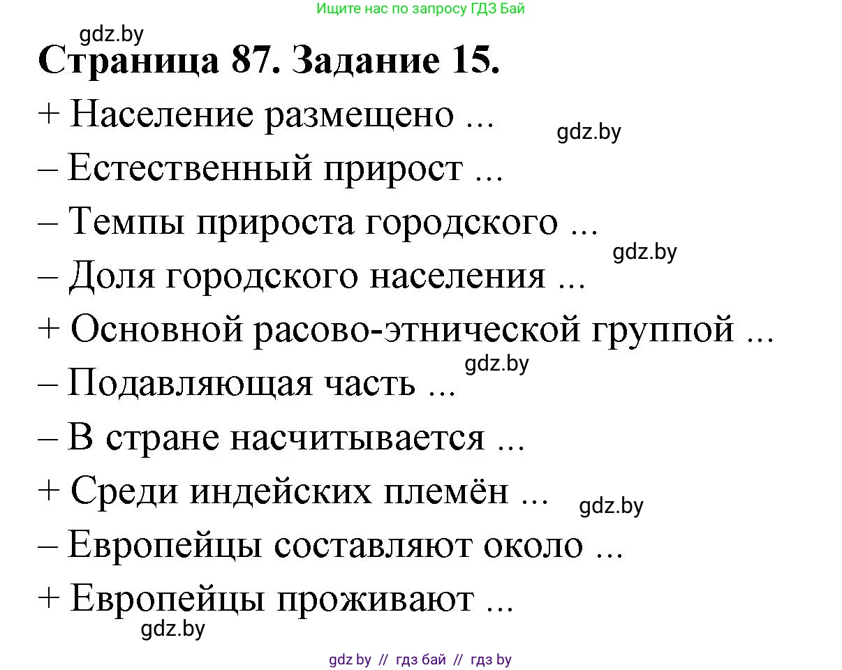 География, 8 класс Тетрадь для практических работ и индивидуальных заданий, авторы: Витченко Александр Николаевич, Антипова Екатерина Анатольевна, Станкевич Наталья Григорьевна, издательство Аверсэв, Минск, 2024, страница 87, номер 15, Решение