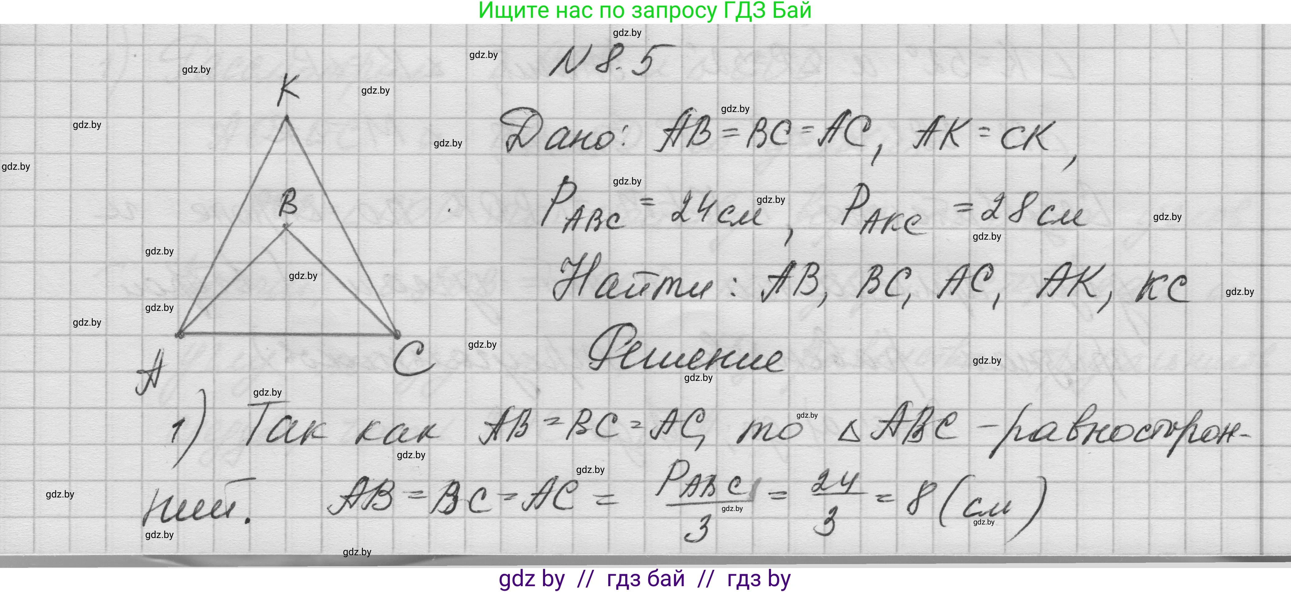 Геометрия, 7-9 класс Сборник задач, авторы: Кононов Сергей Гаврилович, Адамович Тамара Антоновна, Ефимцева Ирина Валерьяновна, Ячейко Таиса Владимировна, издательство Народная асвета, Минск, 2023, страница 20, номер 8.5, Решение 1