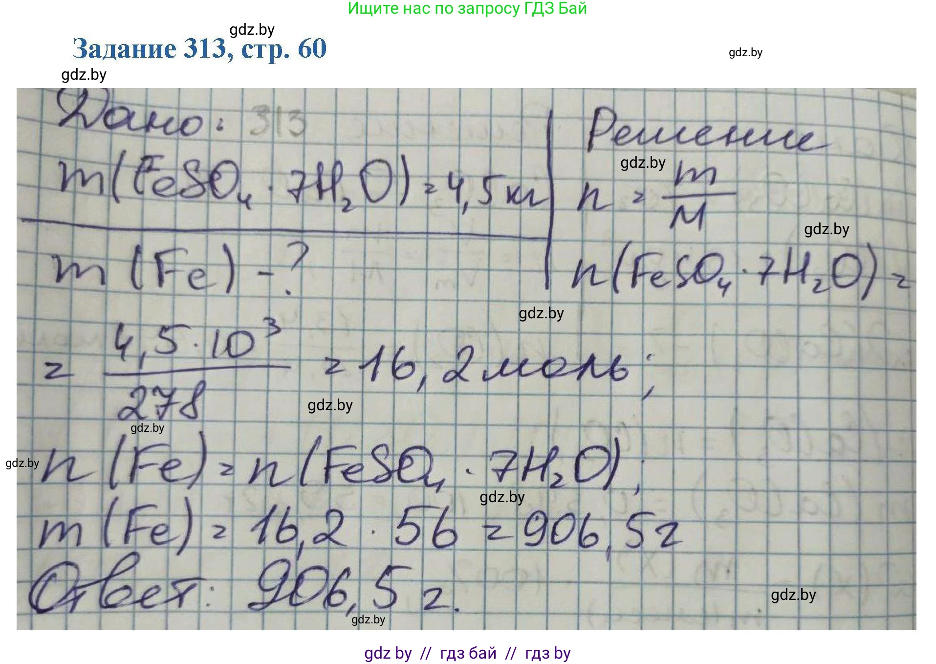 Химия, 8 класс Сборник задач, авторы: Хвалюк Виктор Николаевич, Резяпкин Виктор Ильич, издательство Адукацыя i выхаванне, Минск, 2019, голубого цвета, страница 60, номер 313, Решение