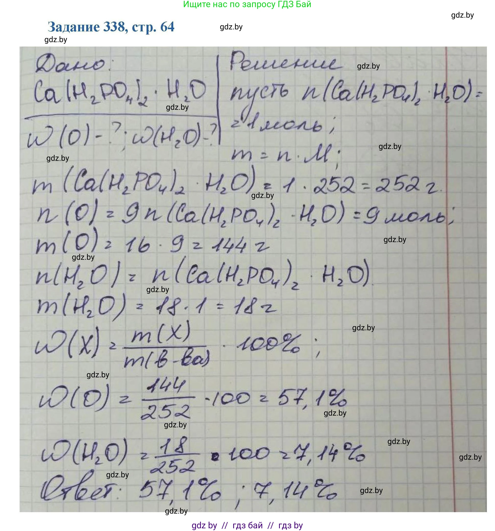 Химия, 8 класс Сборник задач, авторы: Хвалюк Виктор Николаевич, Резяпкин Виктор Ильич, издательство Адукацыя i выхаванне, Минск, 2019, голубого цвета, страница 64, номер 338, Решение