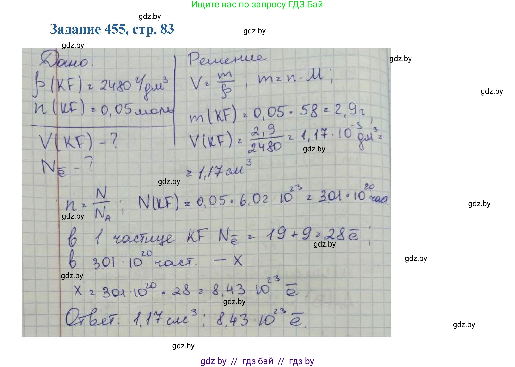 Химия, 8 класс Сборник задач, авторы: Хвалюк Виктор Николаевич, Резяпкин Виктор Ильич, издательство Адукацыя i выхаванне, Минск, 2019, голубого цвета, страница 83, номер 455, Решение