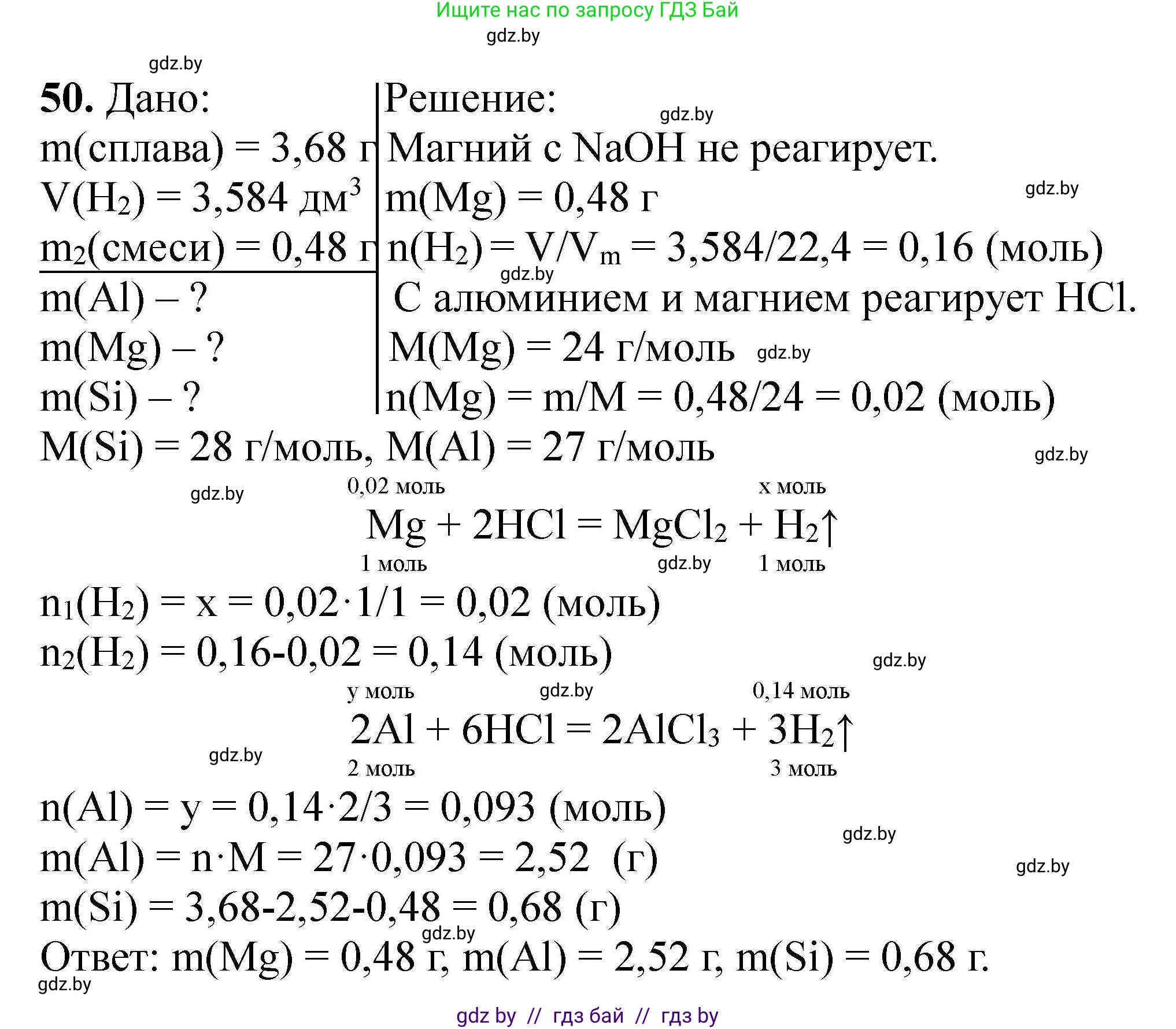 Химия, 9 класс Сборник задач, авторы: Хвалюк Виктор Николаевич, Резяпкин Виктор Ильич, издательство Адукацыя i выхаванне, Минск, 2020, салатового цвета, страница 15, номер 50, Решение