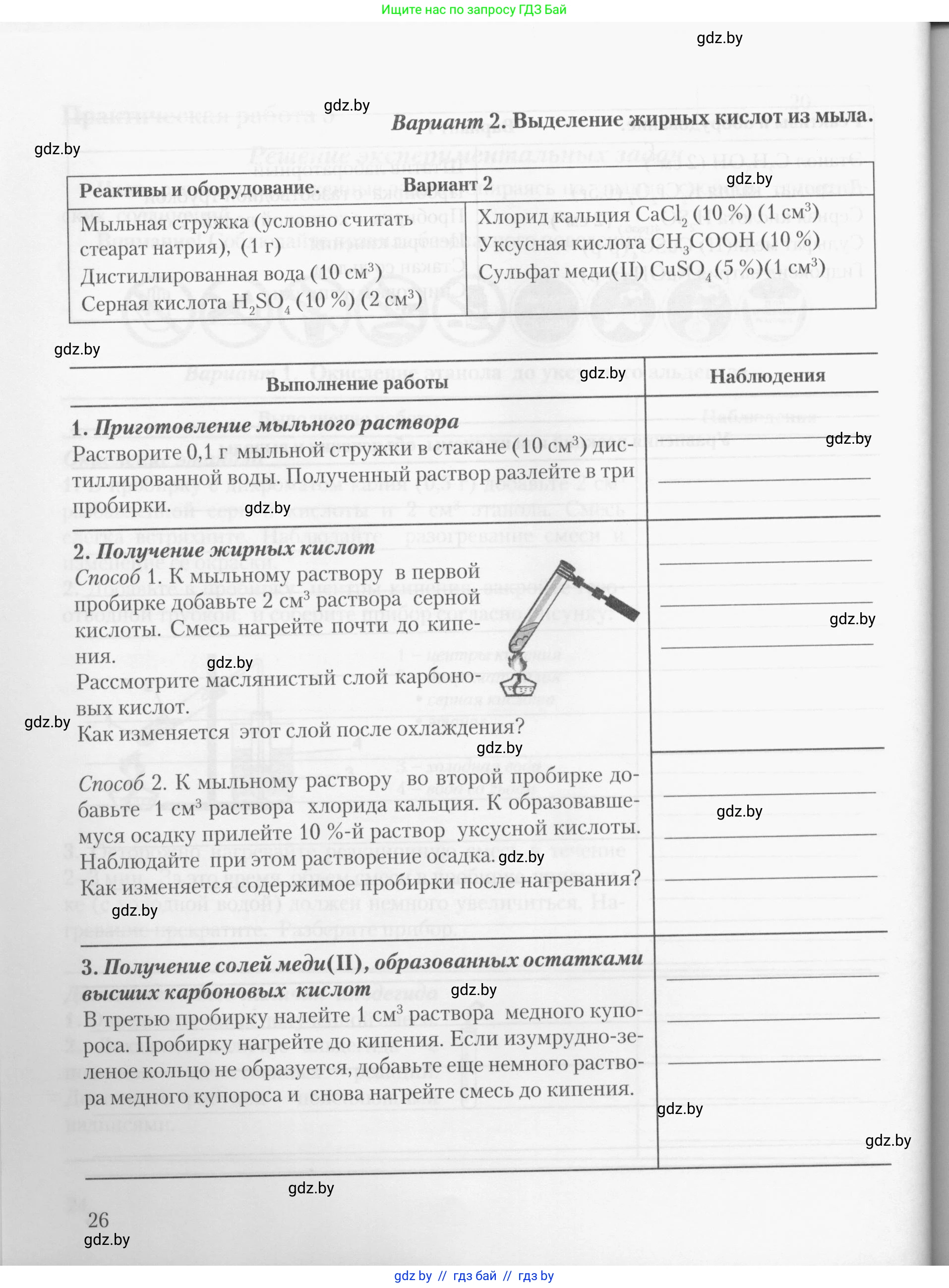 Химия, 10 класс Тетрадь для практических работ, автор: Борушко Ирина Ивановна, издательство Сэр-Вит, Минск, 2020, голубого цвета, страница 26