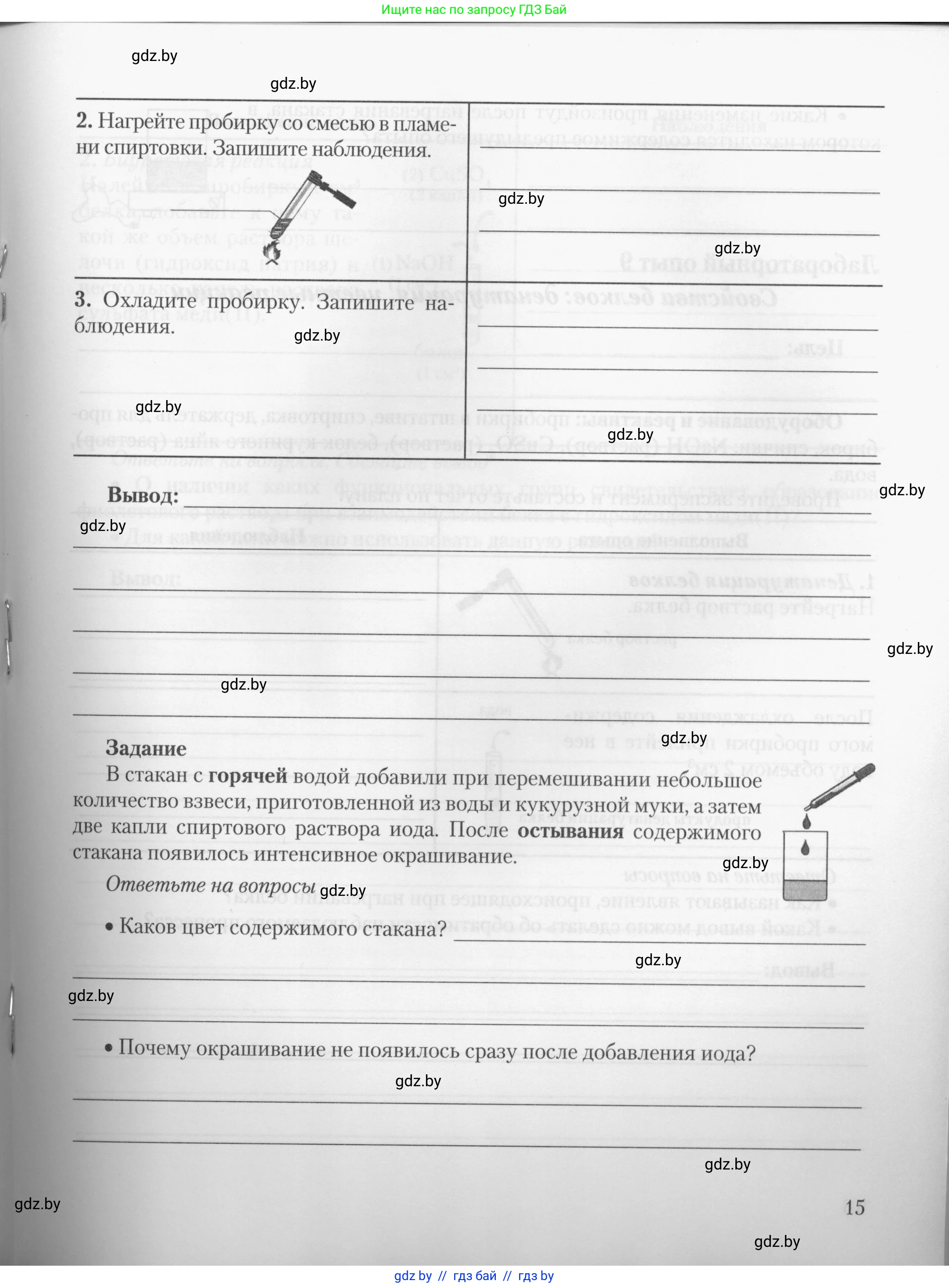Химия, 10 класс Тетрадь для практических работ, автор: Борушко Ирина Ивановна, издательство Сэр-Вит, Минск, 2020, голубого цвета, страница 15